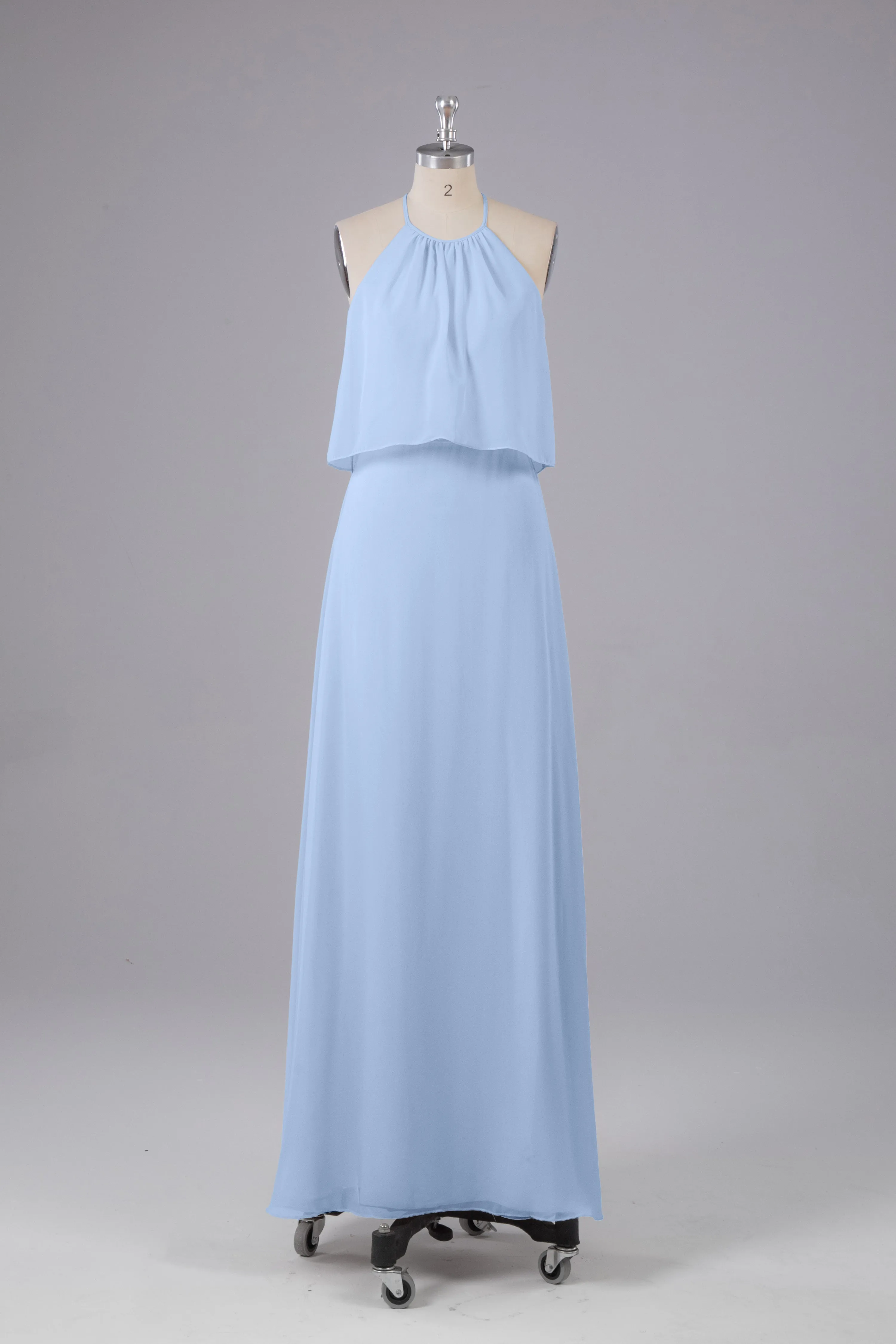Simple Chiffon Column Halter Long Bridesmaid Dresses