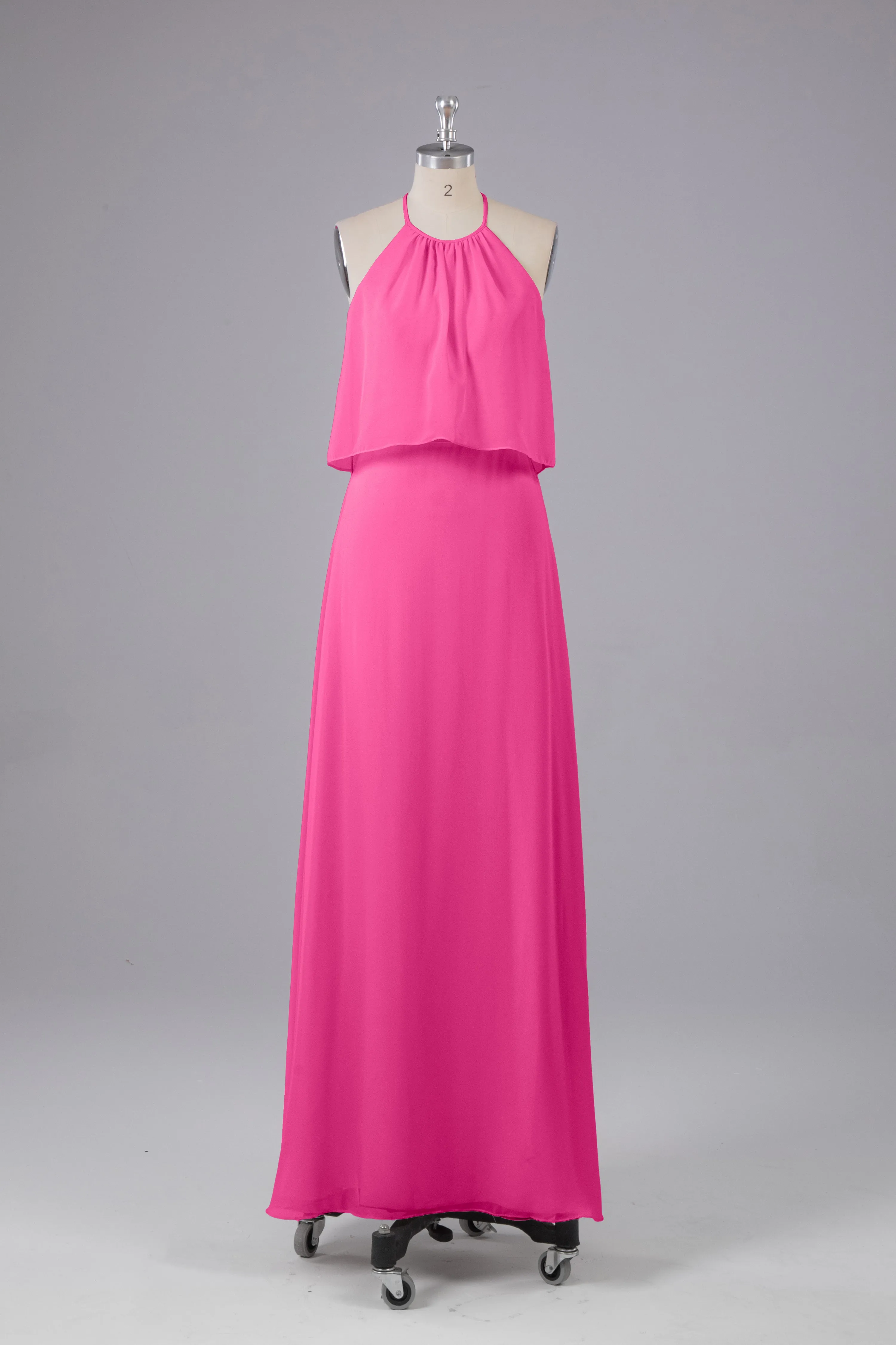 Simple Chiffon Column Halter Long Bridesmaid Dresses