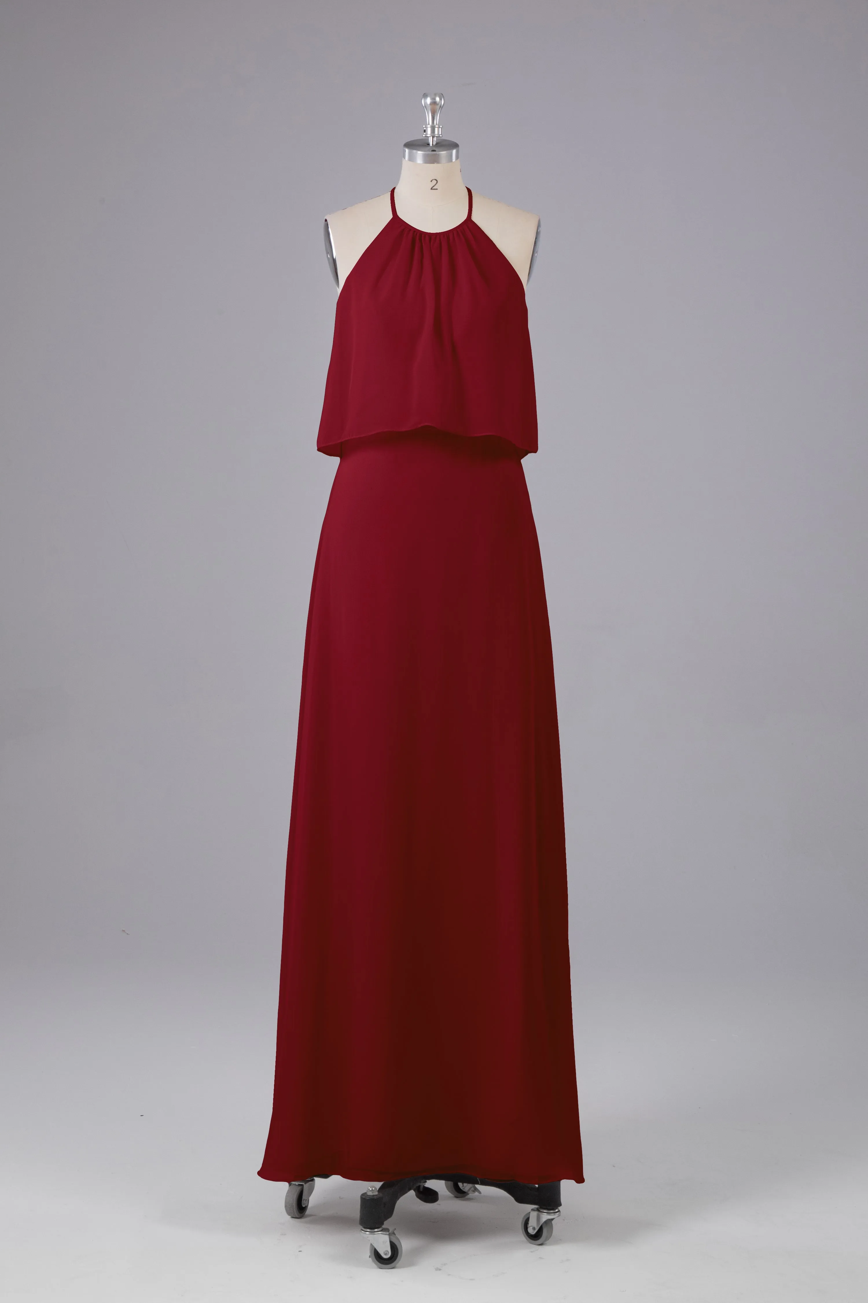 Simple Chiffon Column Halter Long Bridesmaid Dresses