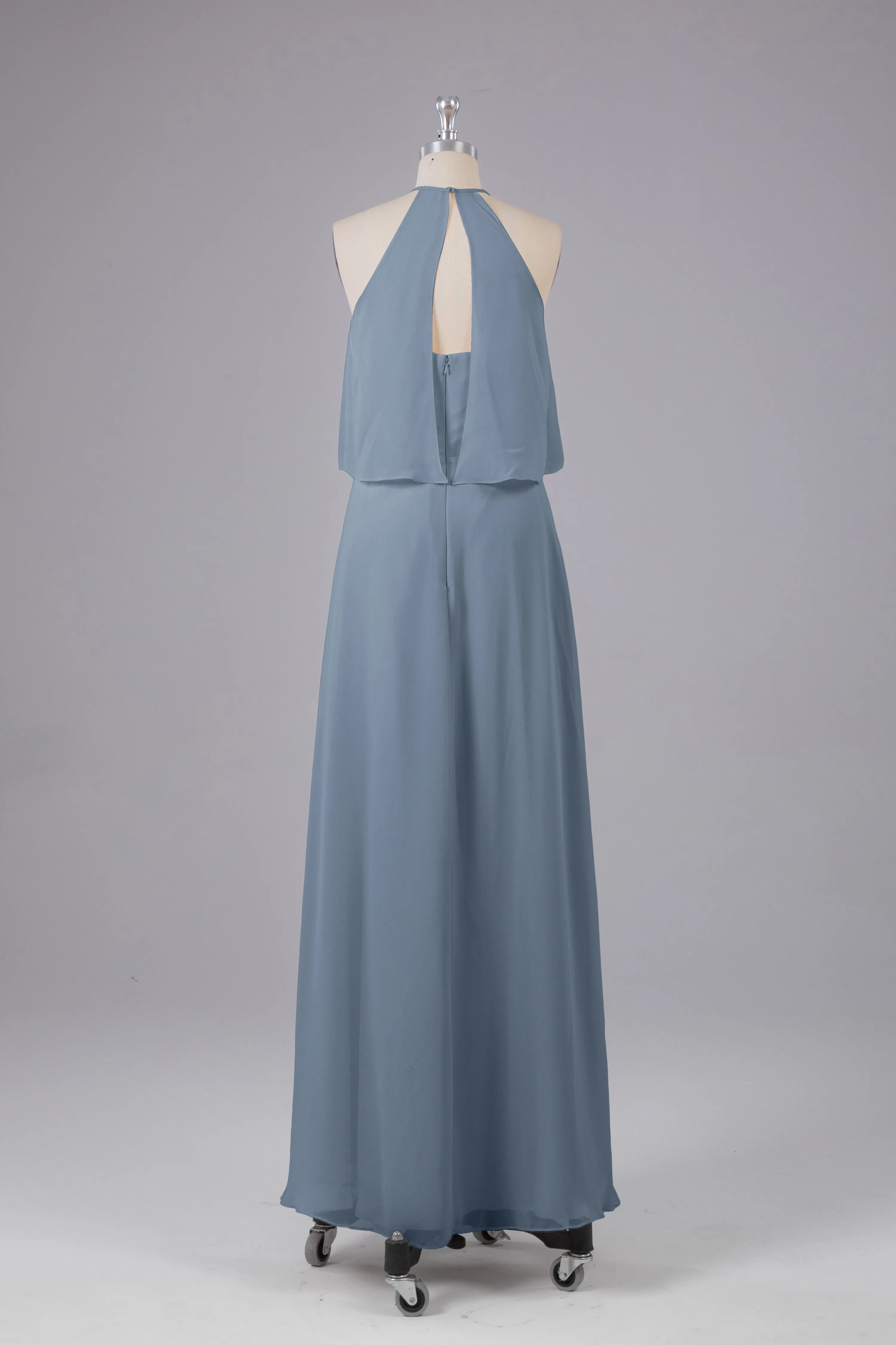 Simple Chiffon Column Halter Long Bridesmaid Dresses