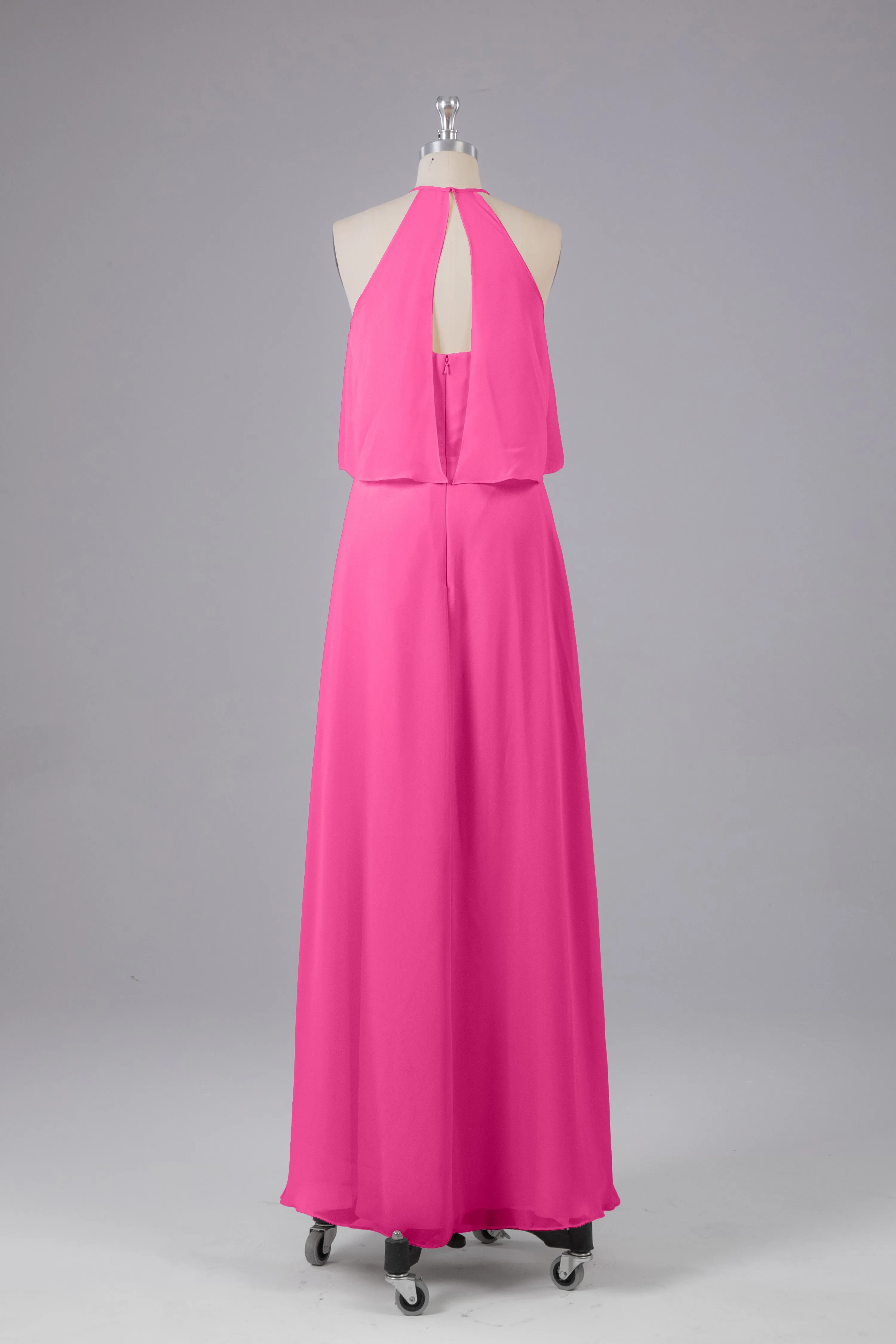 Simple Chiffon Column Halter Long Bridesmaid Dresses