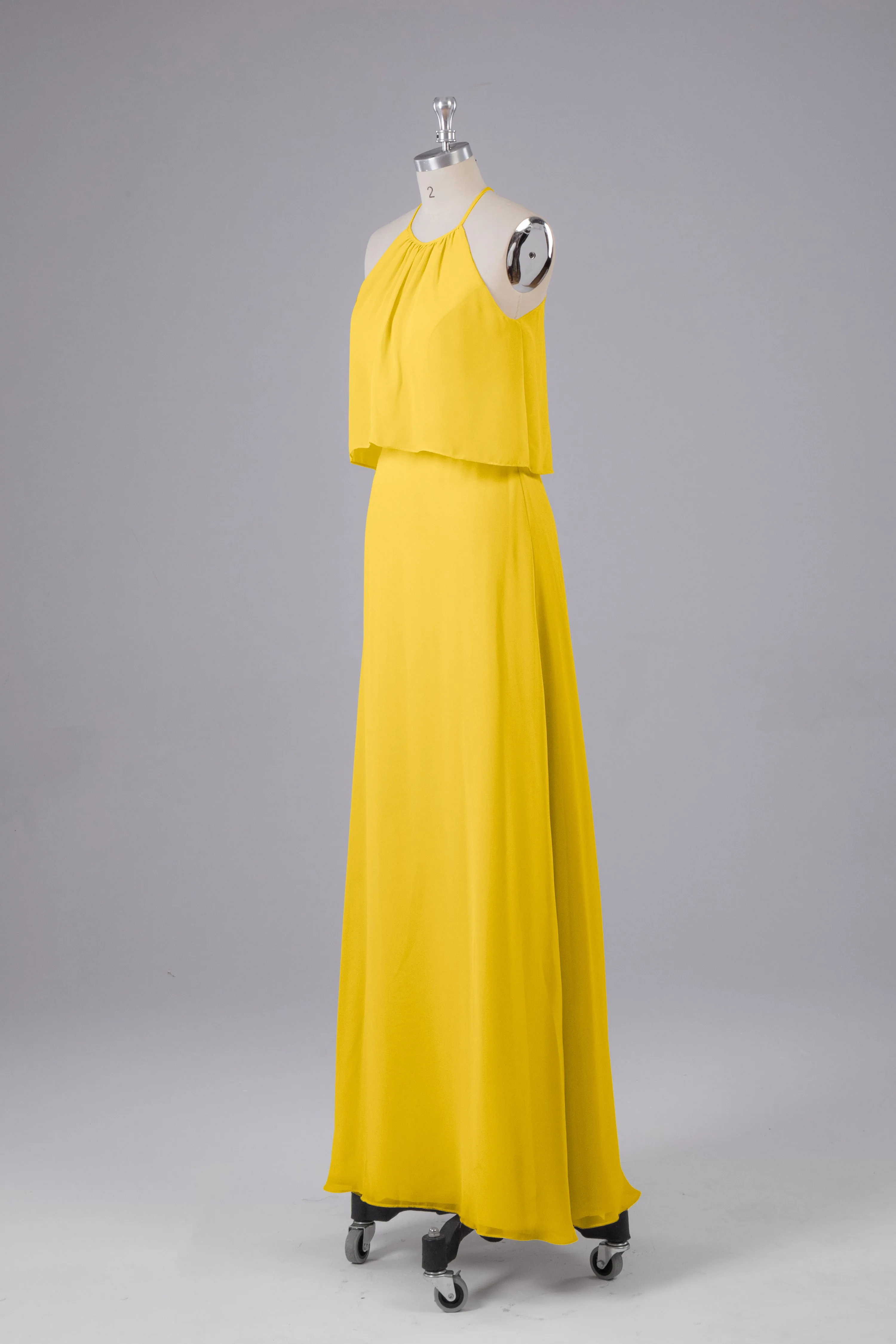 Simple Chiffon Column Halter Long Bridesmaid Dresses