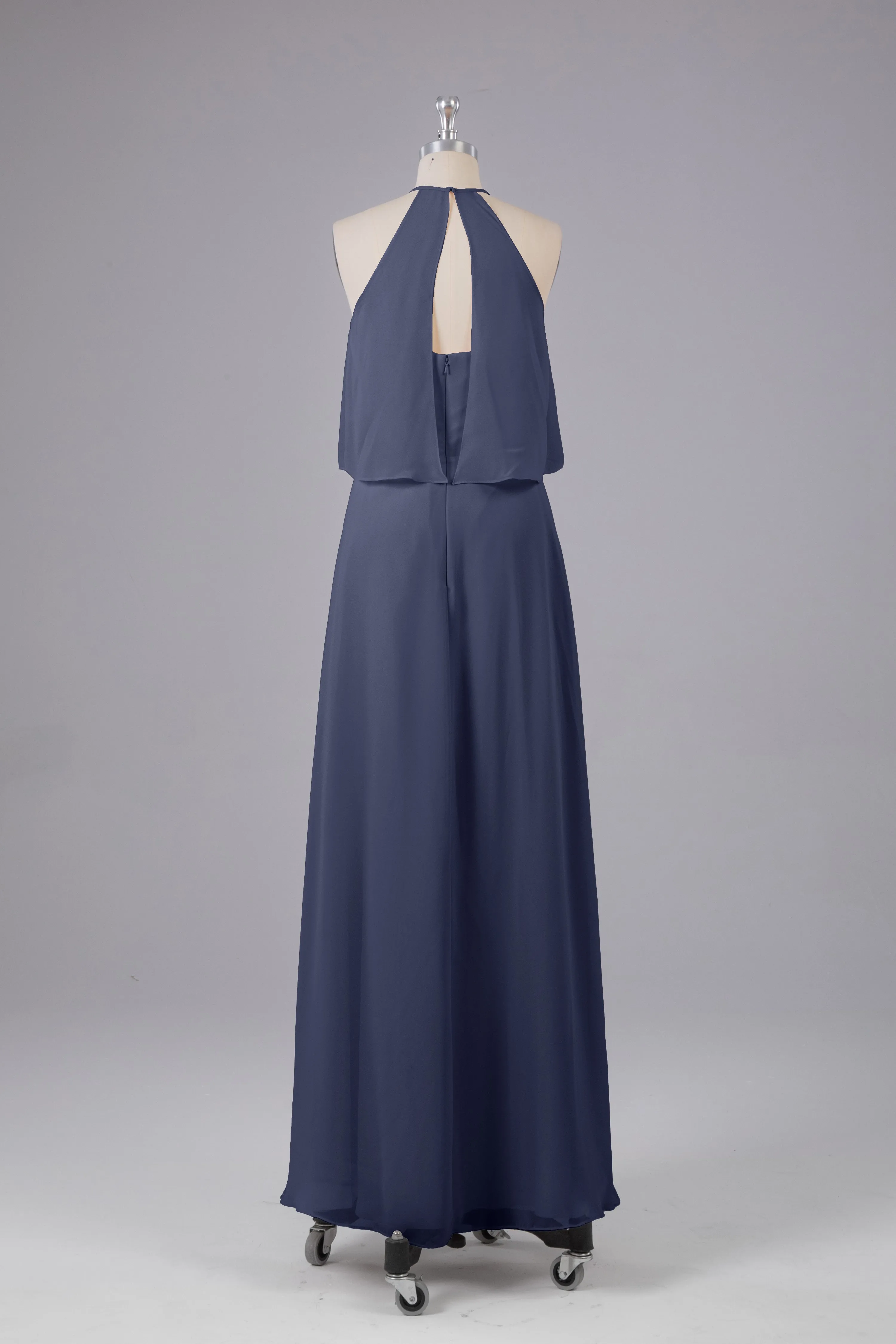 Simple Chiffon Column Halter Long Bridesmaid Dresses