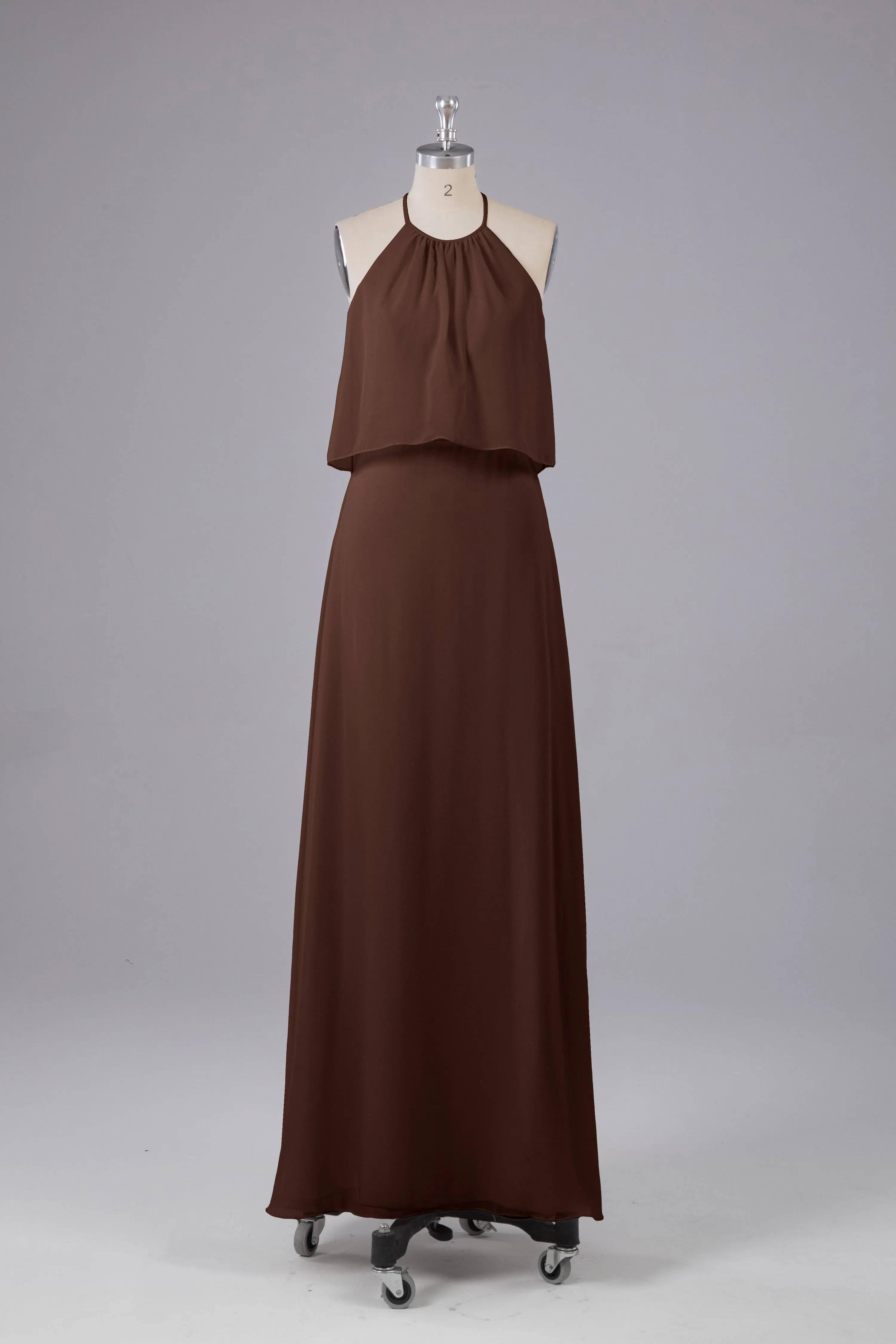 Simple Chiffon Column Halter Long Bridesmaid Dresses
