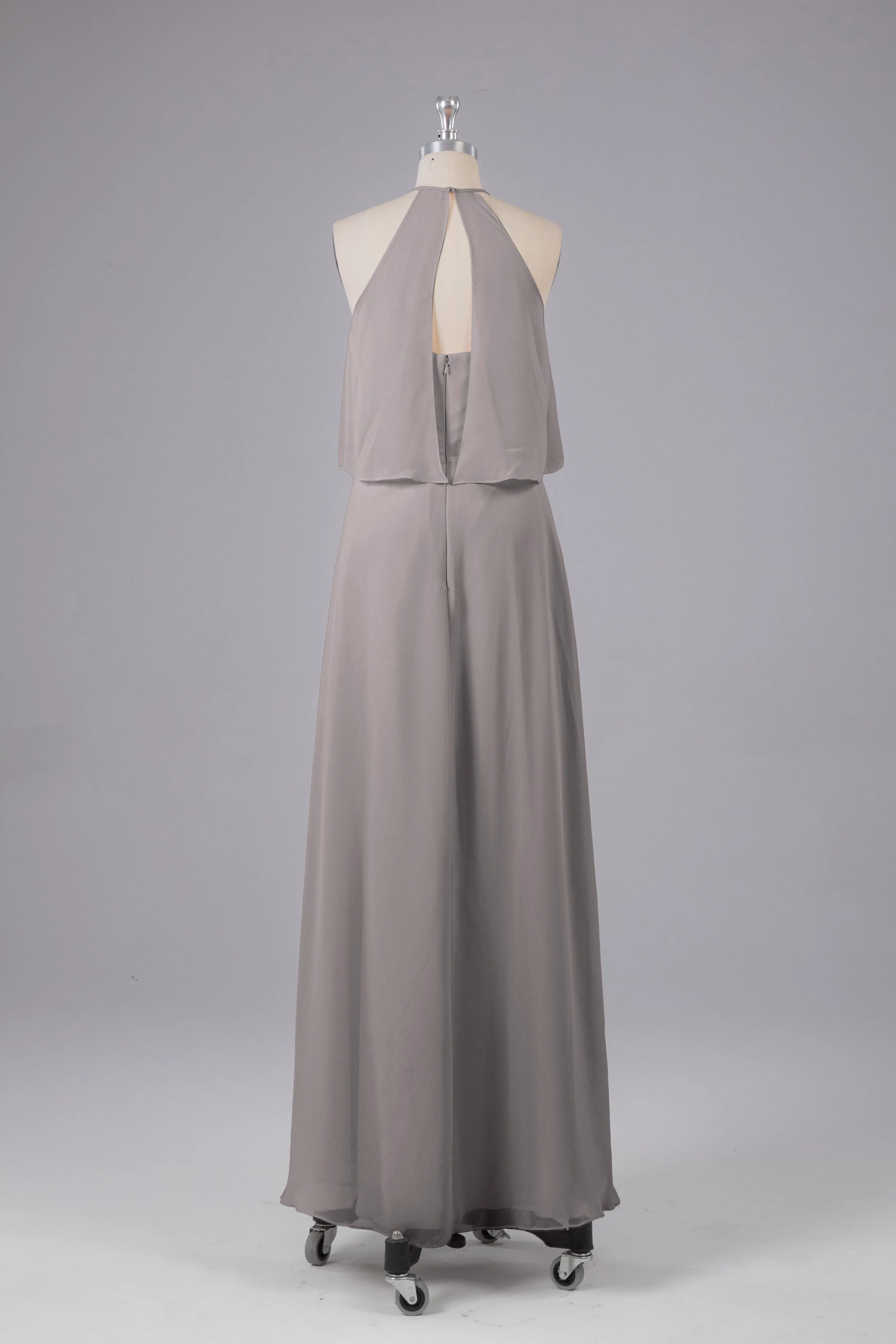 Simple Chiffon Column Halter Long Bridesmaid Dresses
