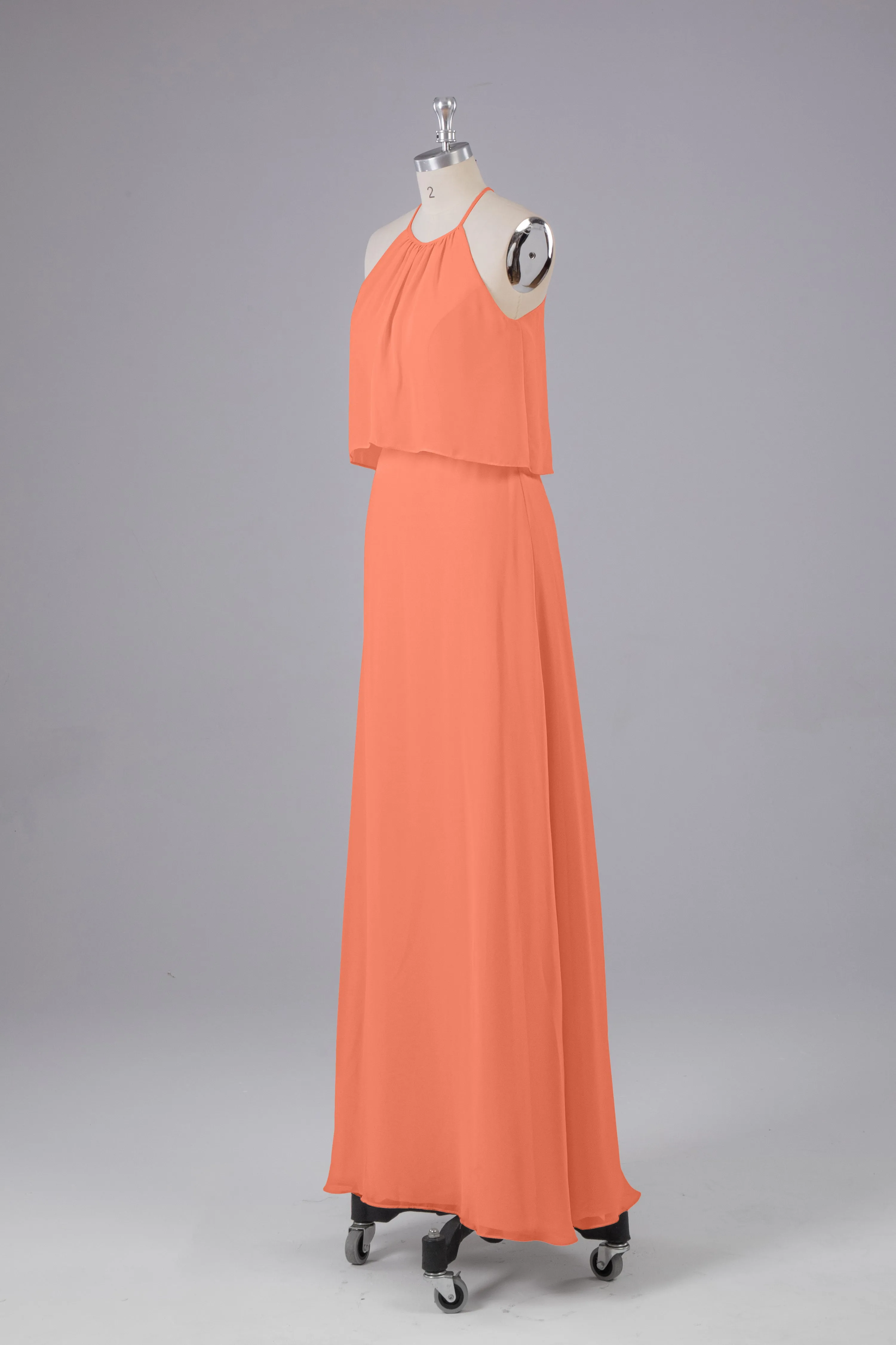 Simple Chiffon Column Halter Long Bridesmaid Dresses