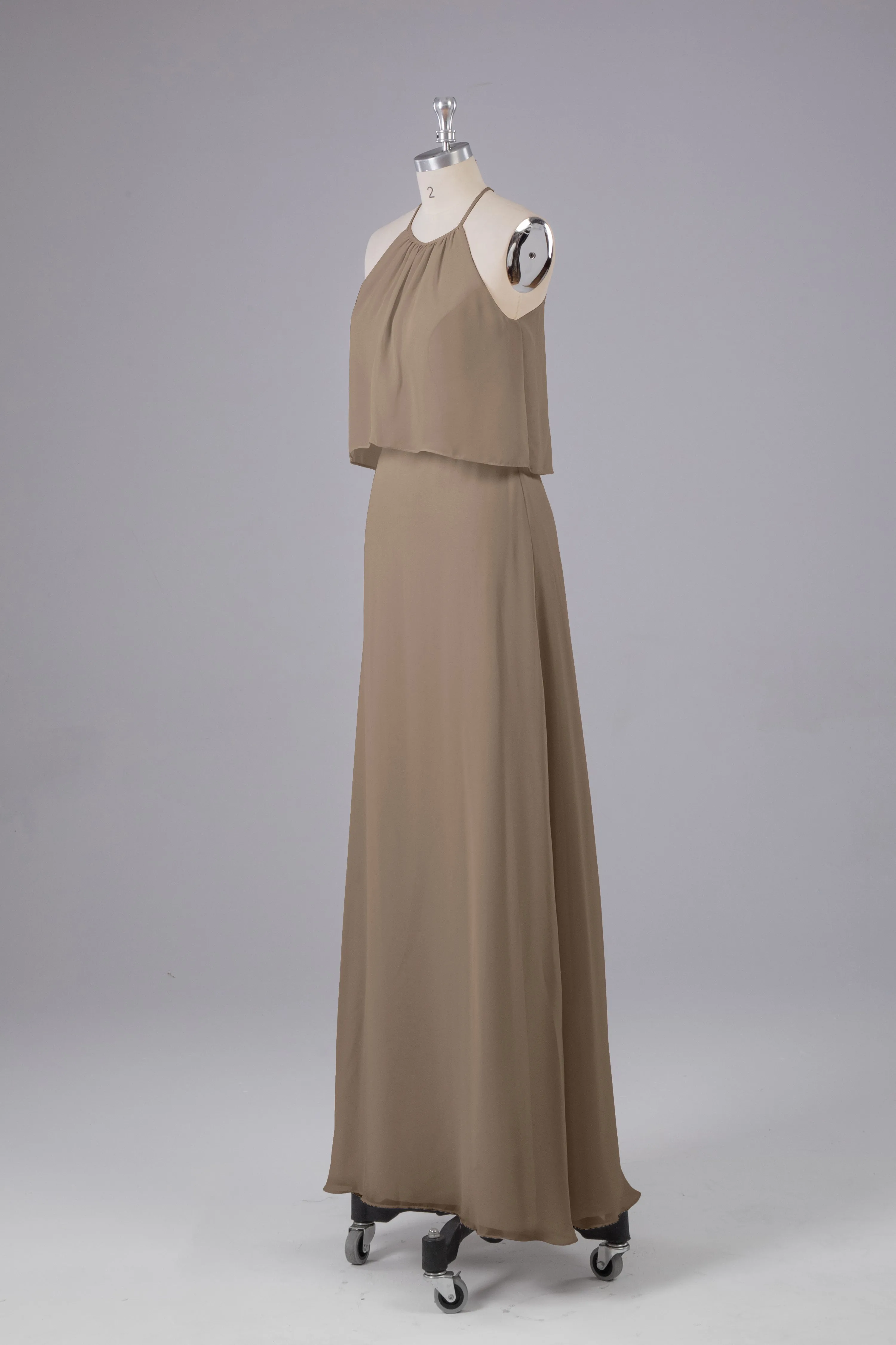 Simple Chiffon Column Halter Long Bridesmaid Dresses