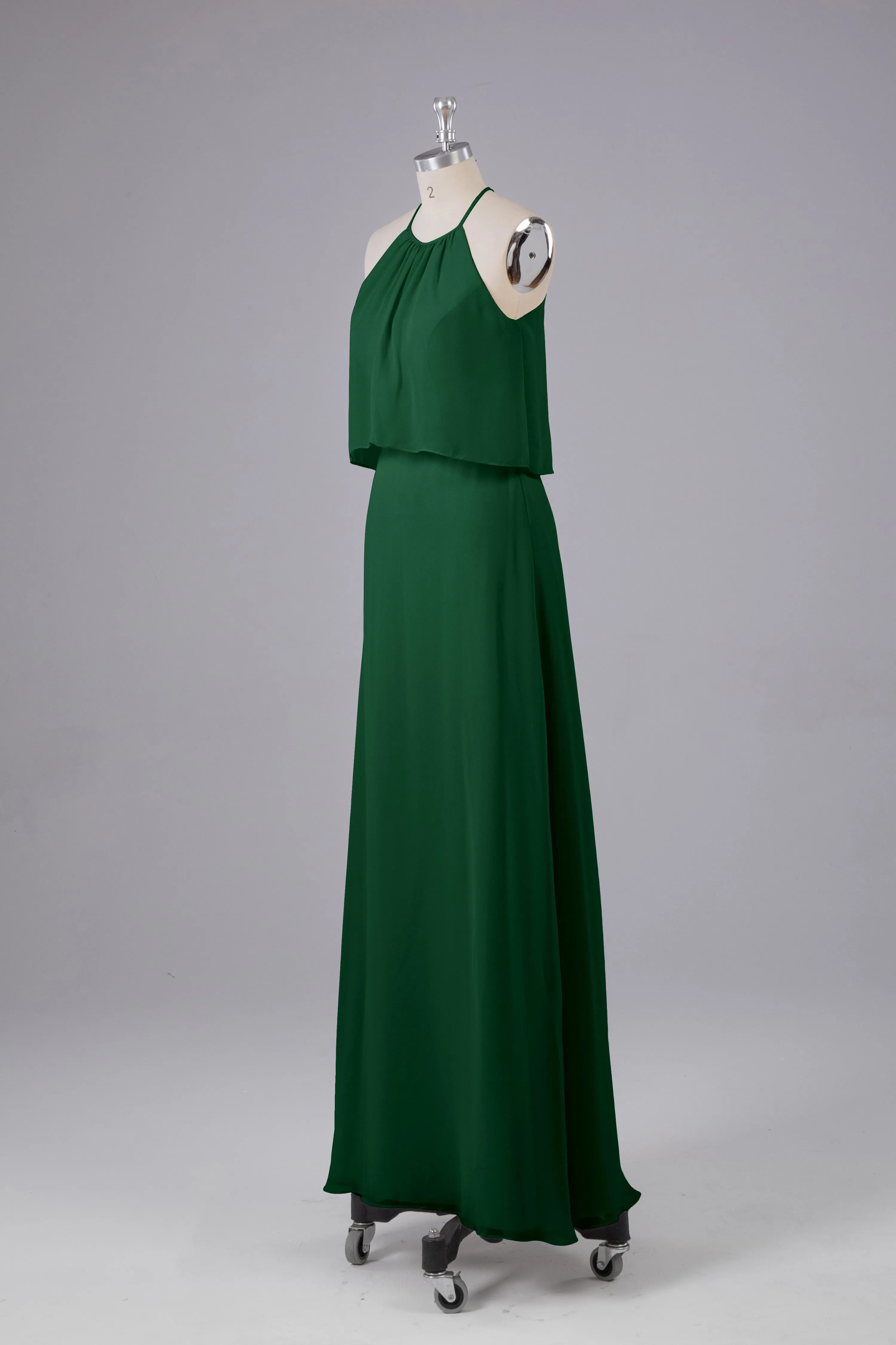 Simple Chiffon Column Halter Long Bridesmaid Dresses