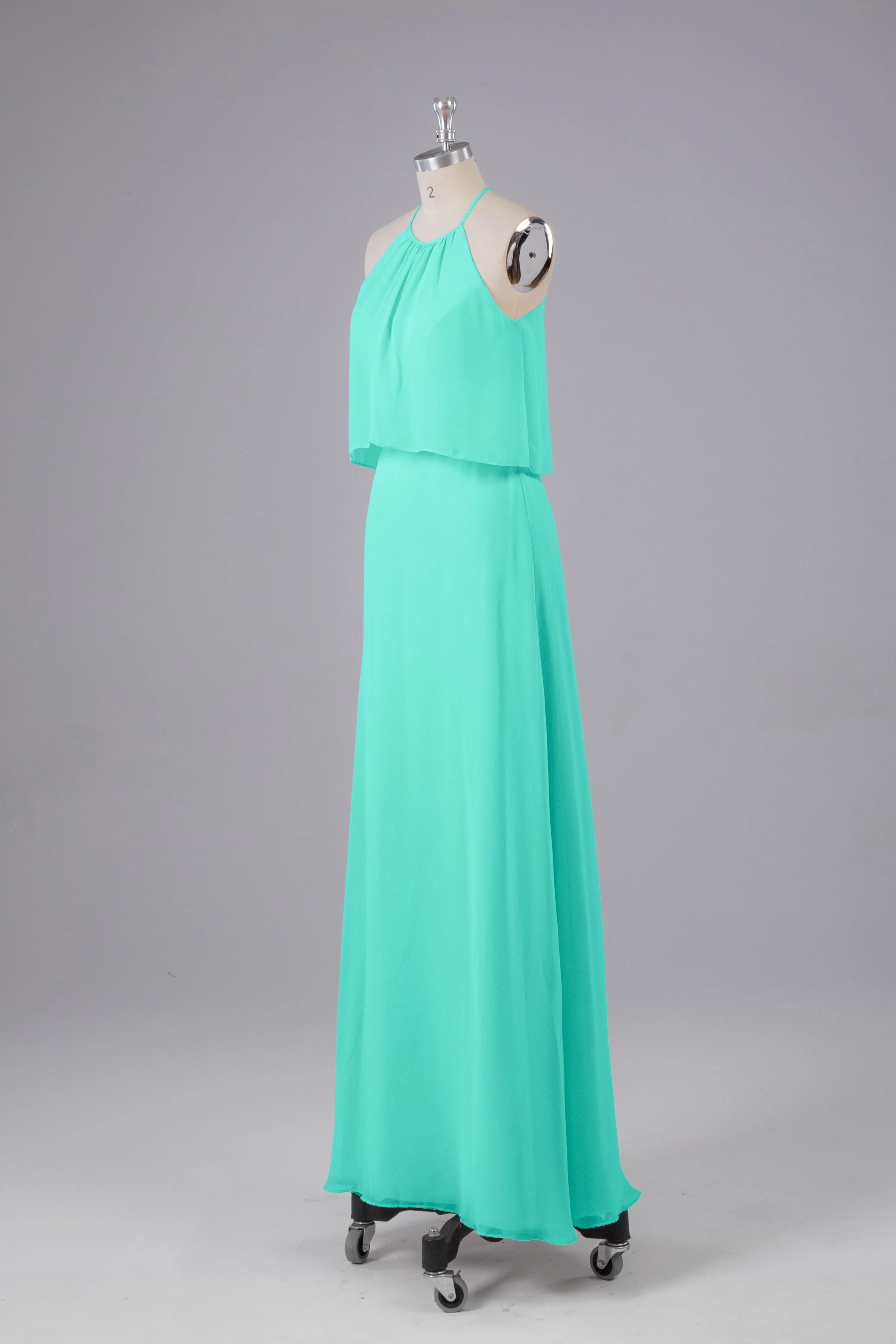 Simple Chiffon Column Halter Long Bridesmaid Dresses