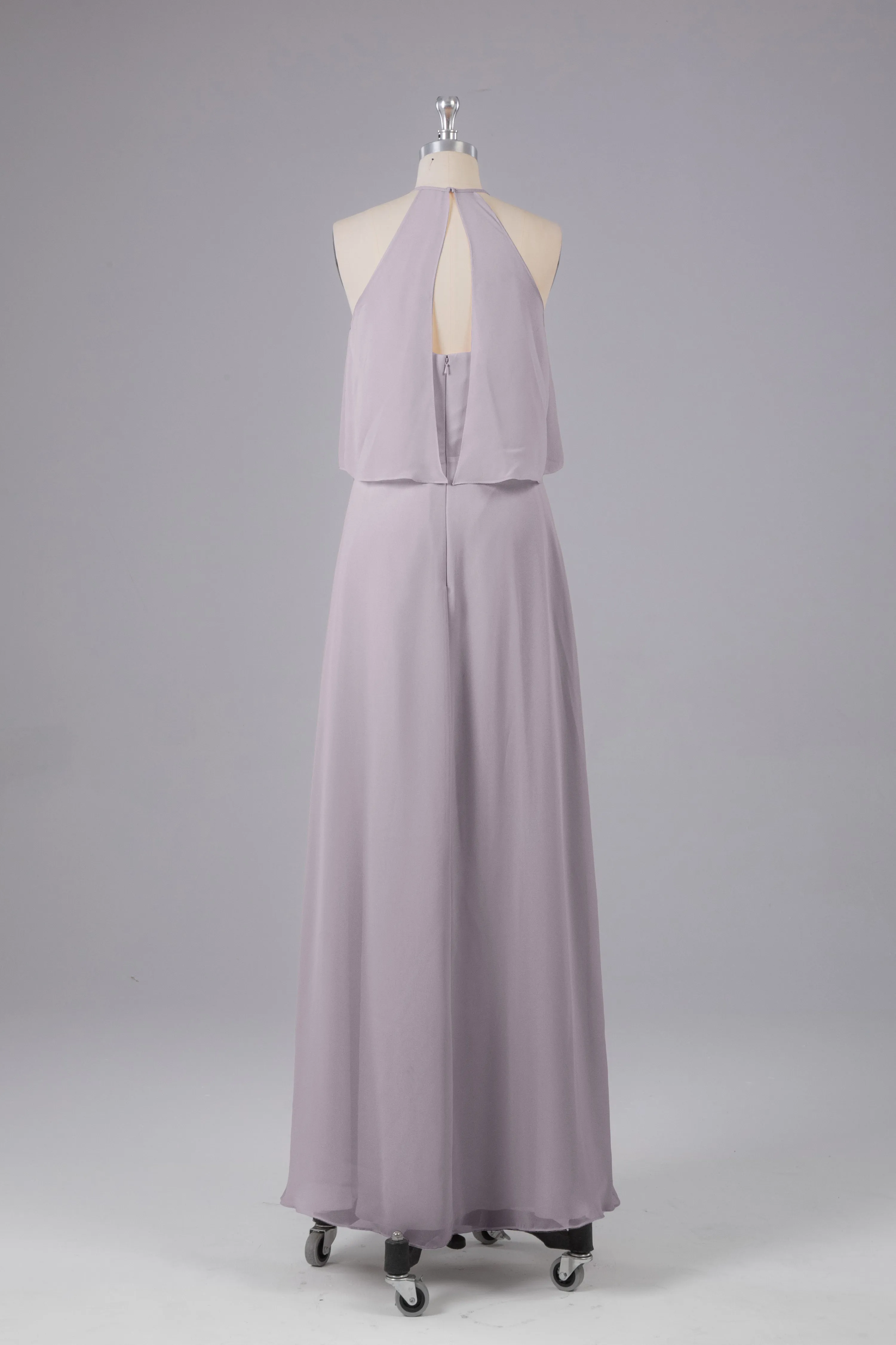 Simple Chiffon Column Halter Long Bridesmaid Dresses