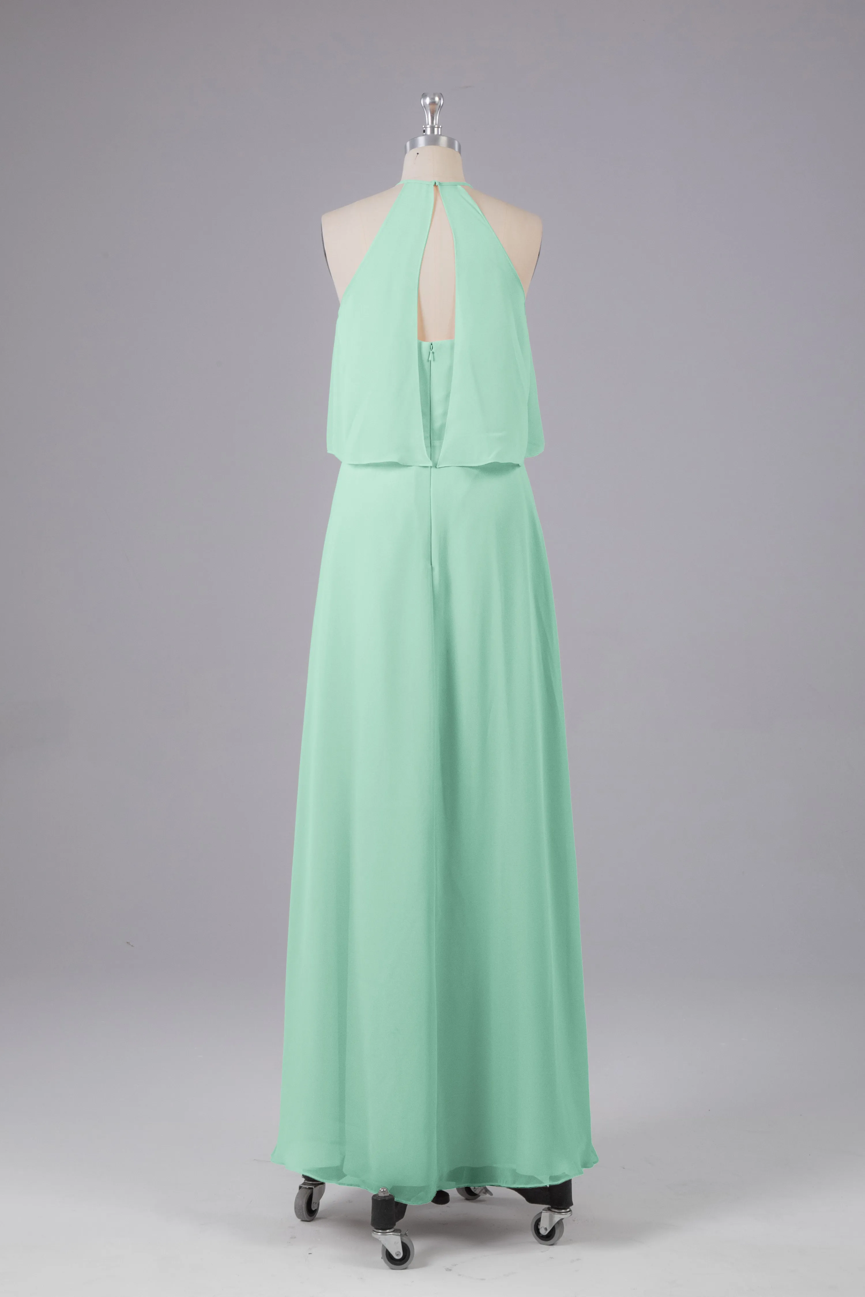 Simple Chiffon Column Halter Long Bridesmaid Dresses
