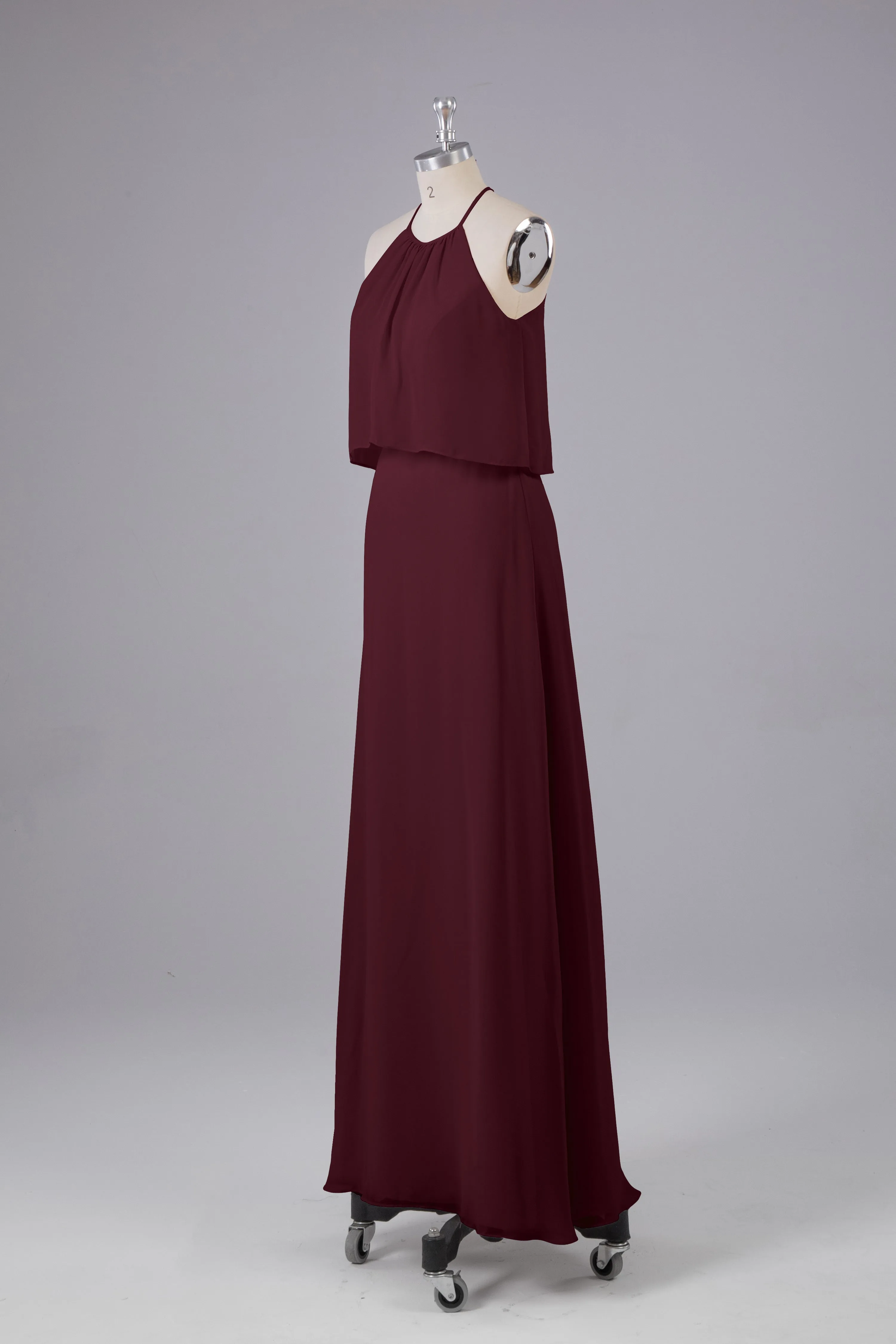 Simple Chiffon Column Halter Long Bridesmaid Dresses