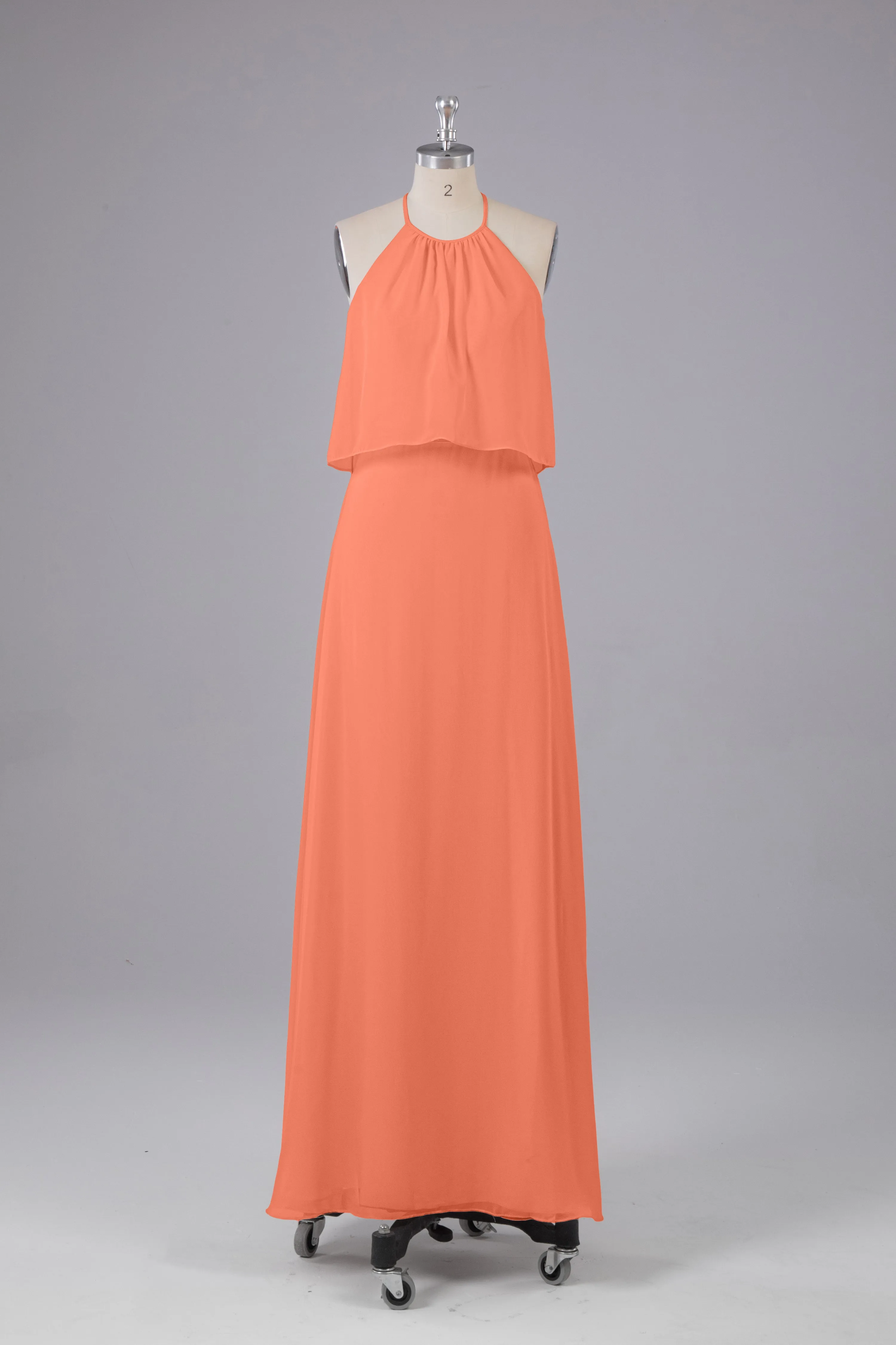 Simple Chiffon Column Halter Long Bridesmaid Dresses