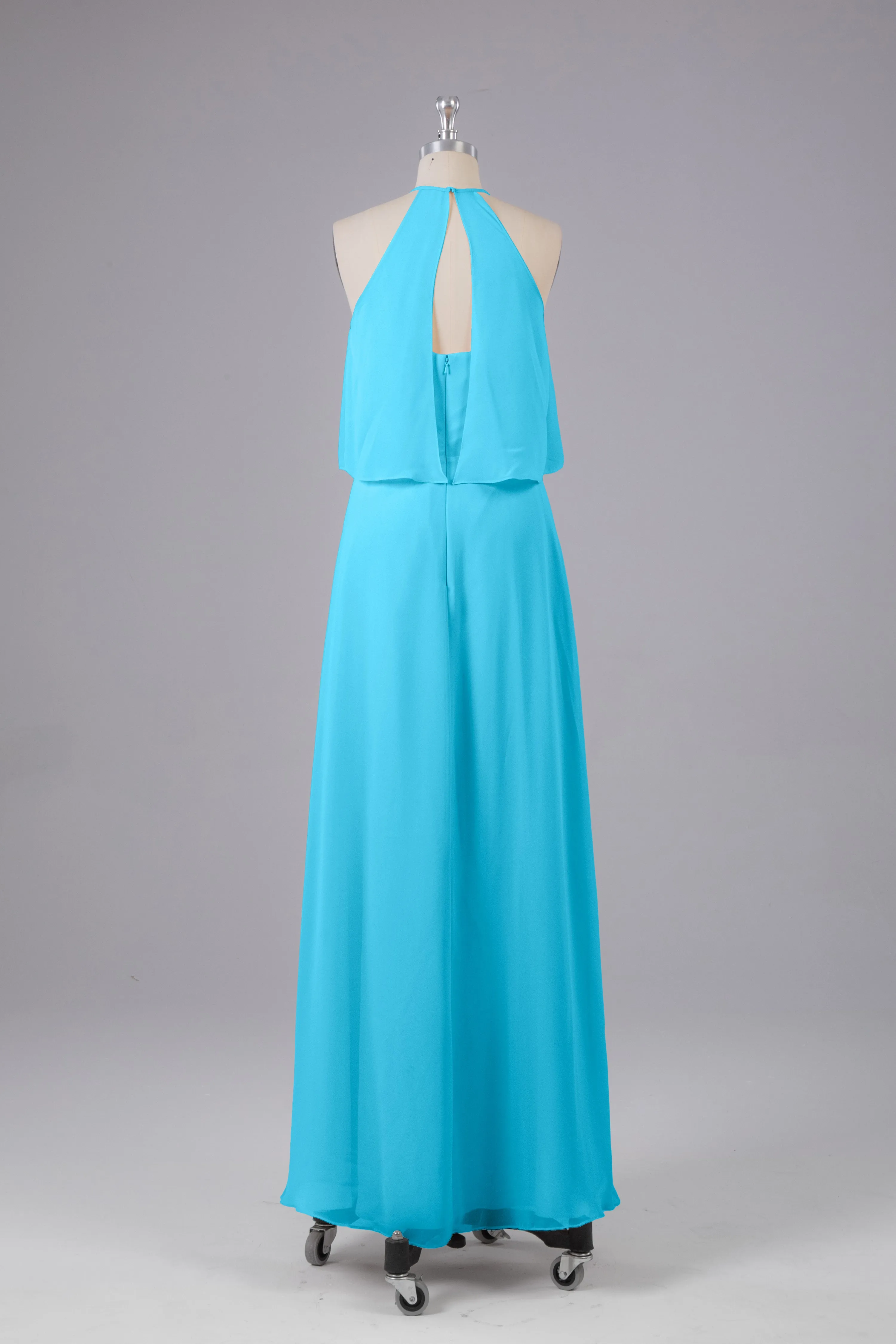Simple Chiffon Column Halter Long Bridesmaid Dresses