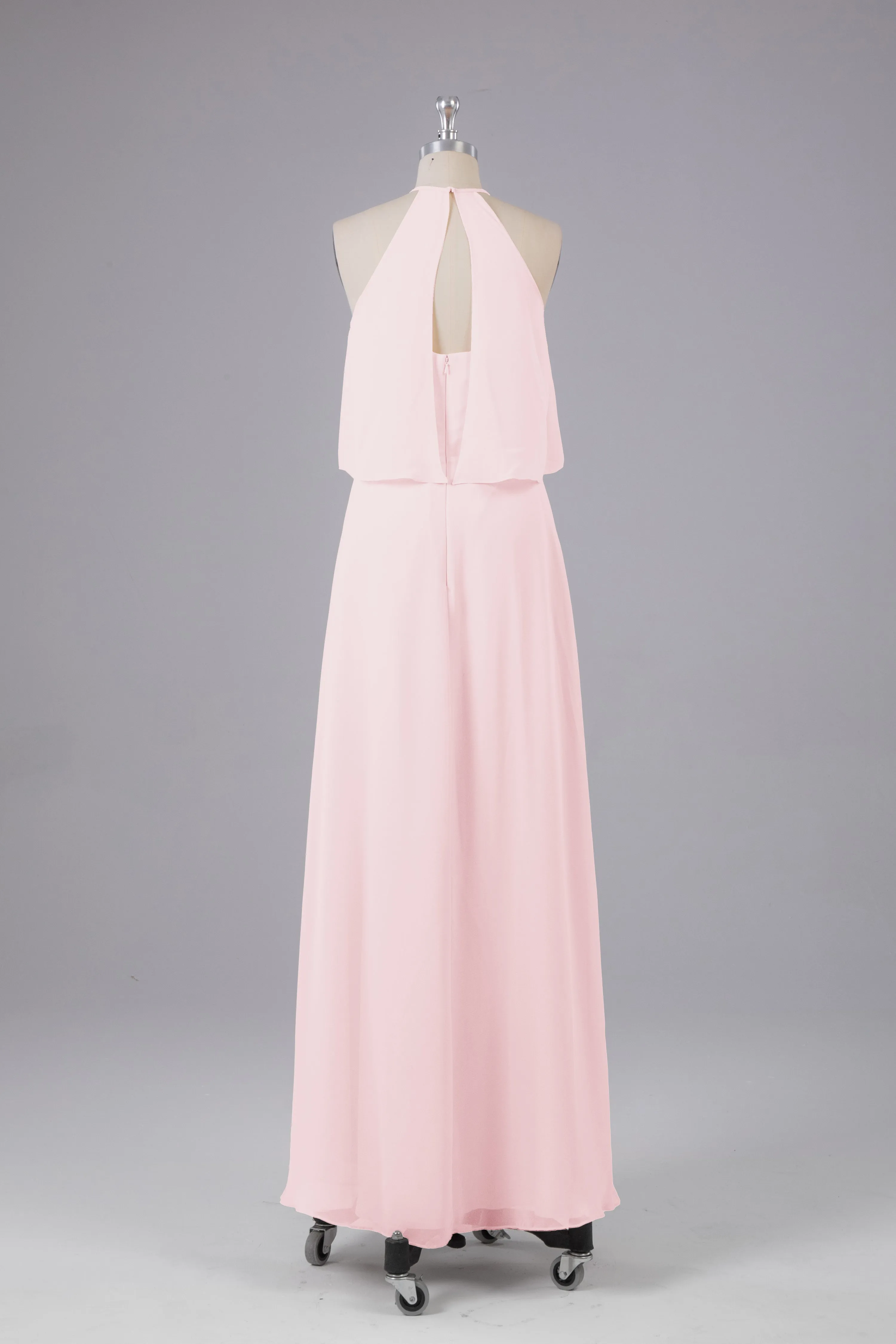 Simple Chiffon Column Halter Long Bridesmaid Dresses