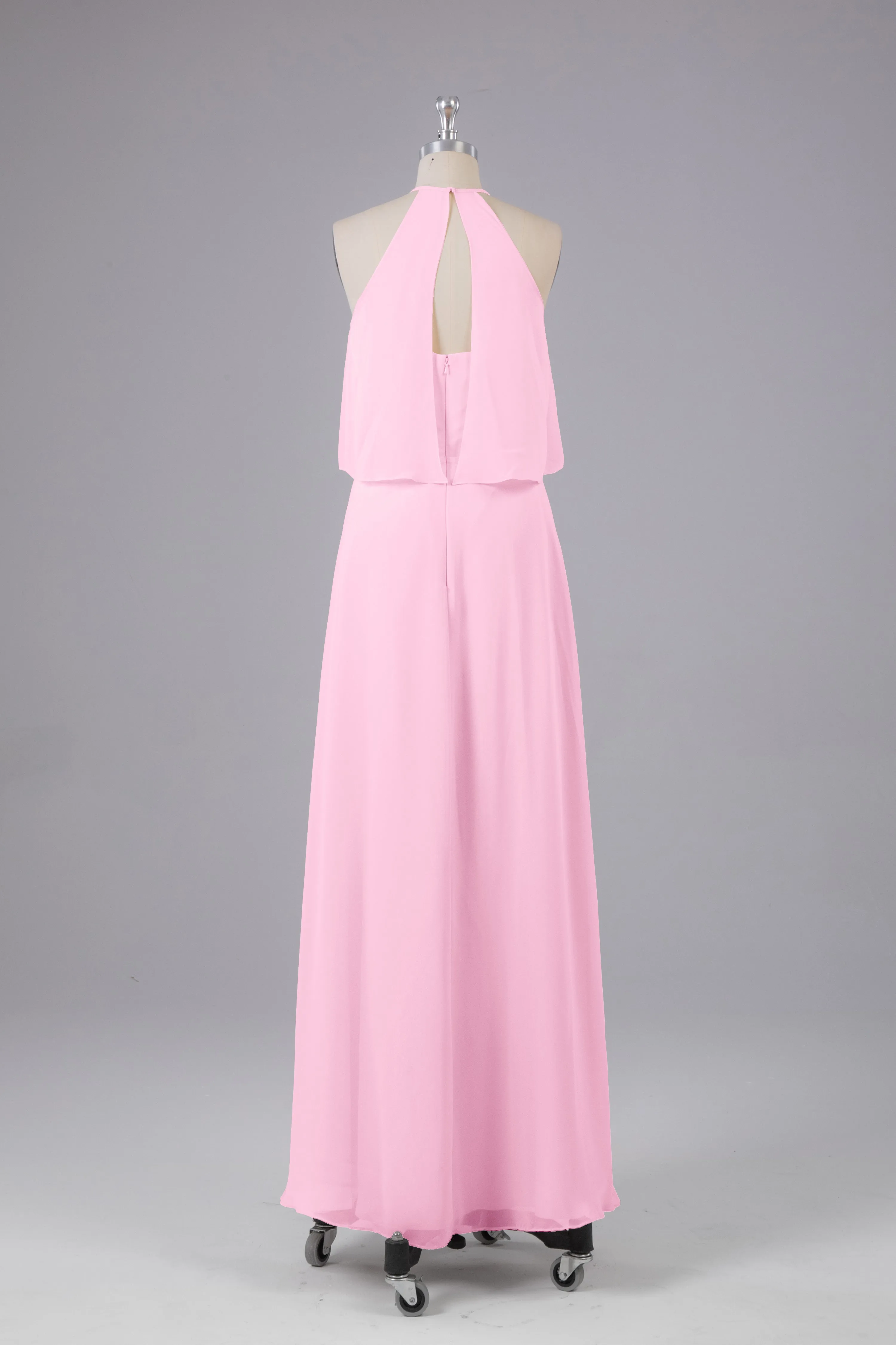Simple Chiffon Column Halter Long Bridesmaid Dresses
