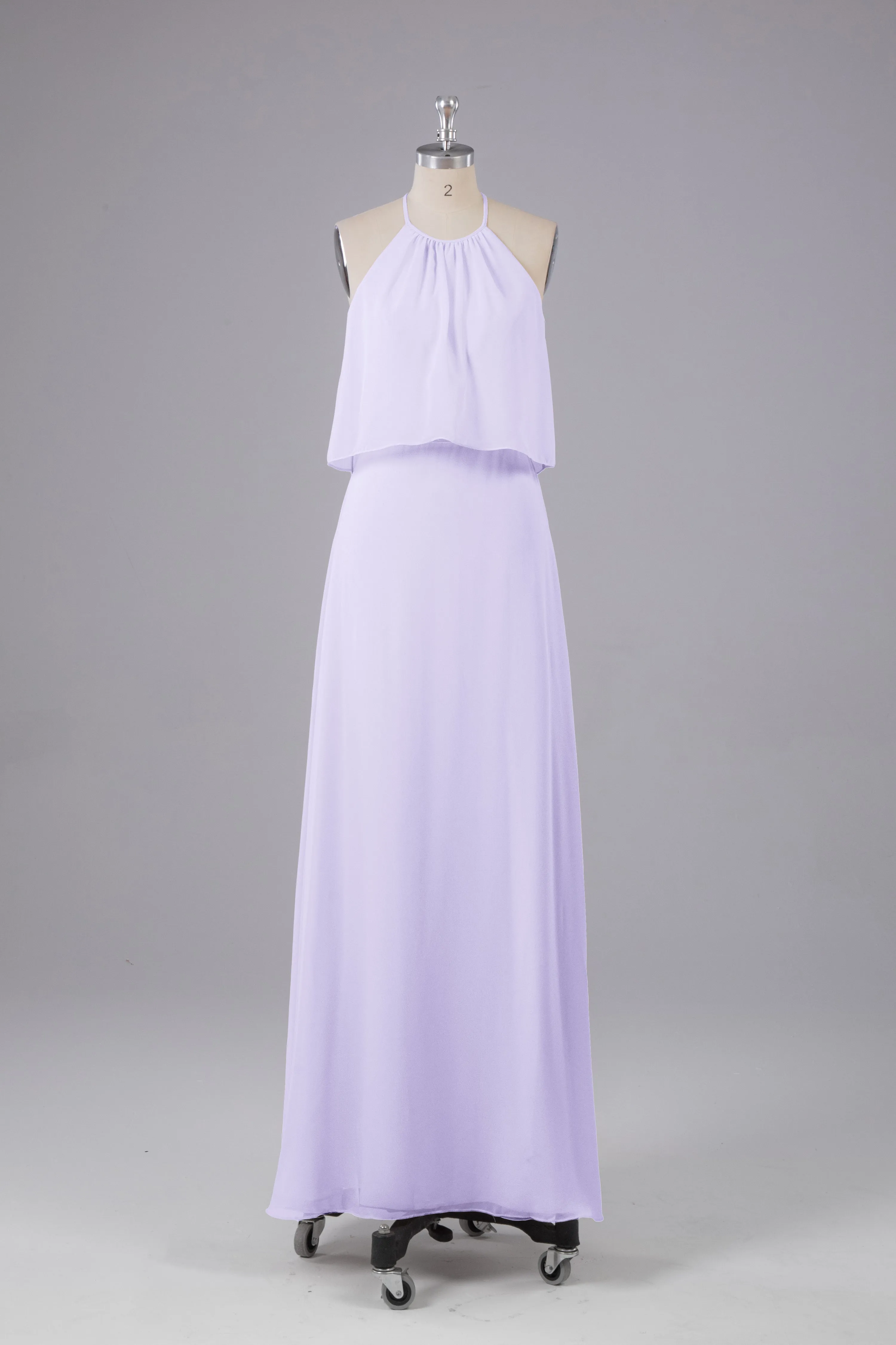 Simple Chiffon Column Halter Long Bridesmaid Dresses