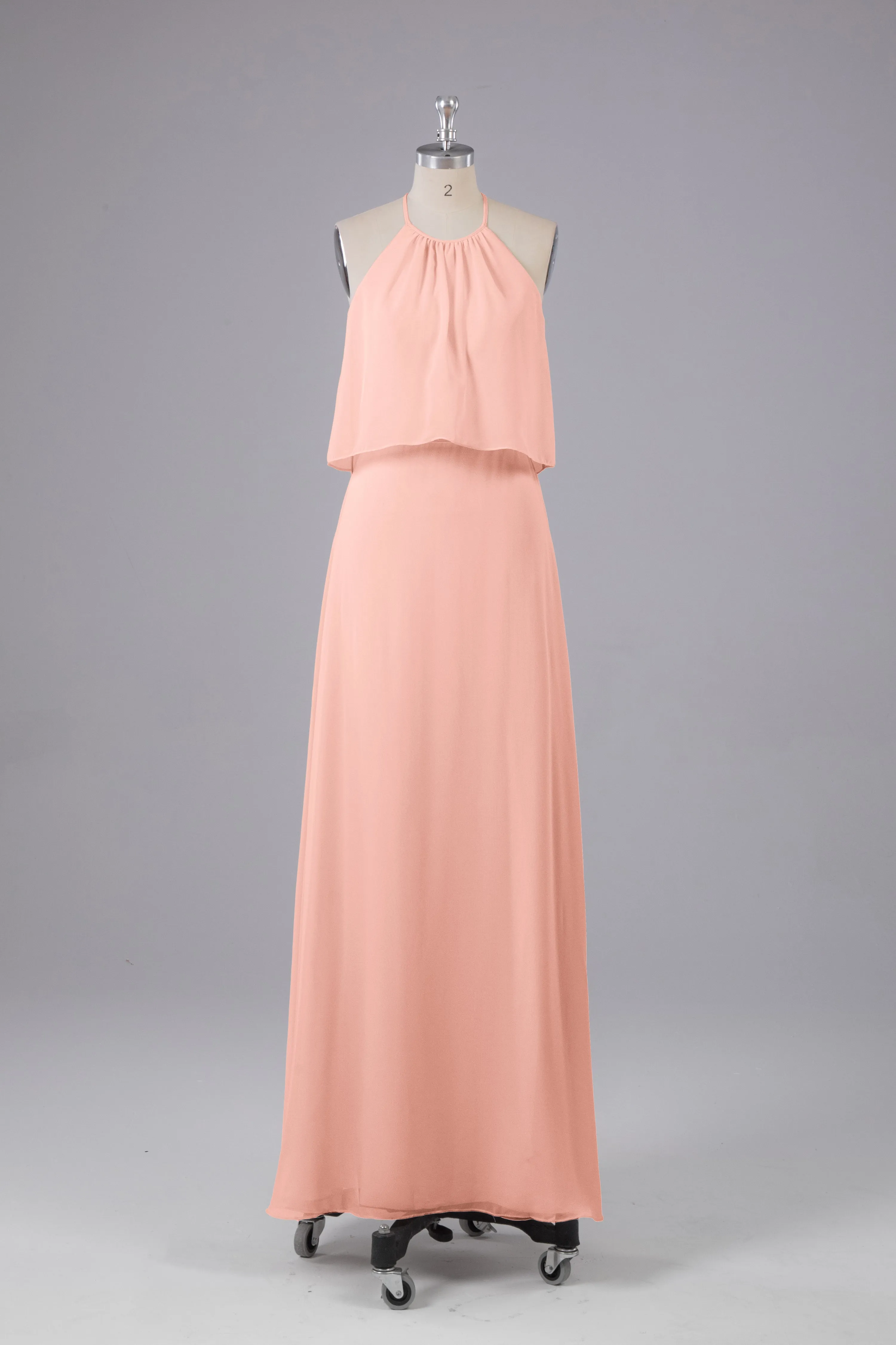 Simple Chiffon Column Halter Long Bridesmaid Dresses