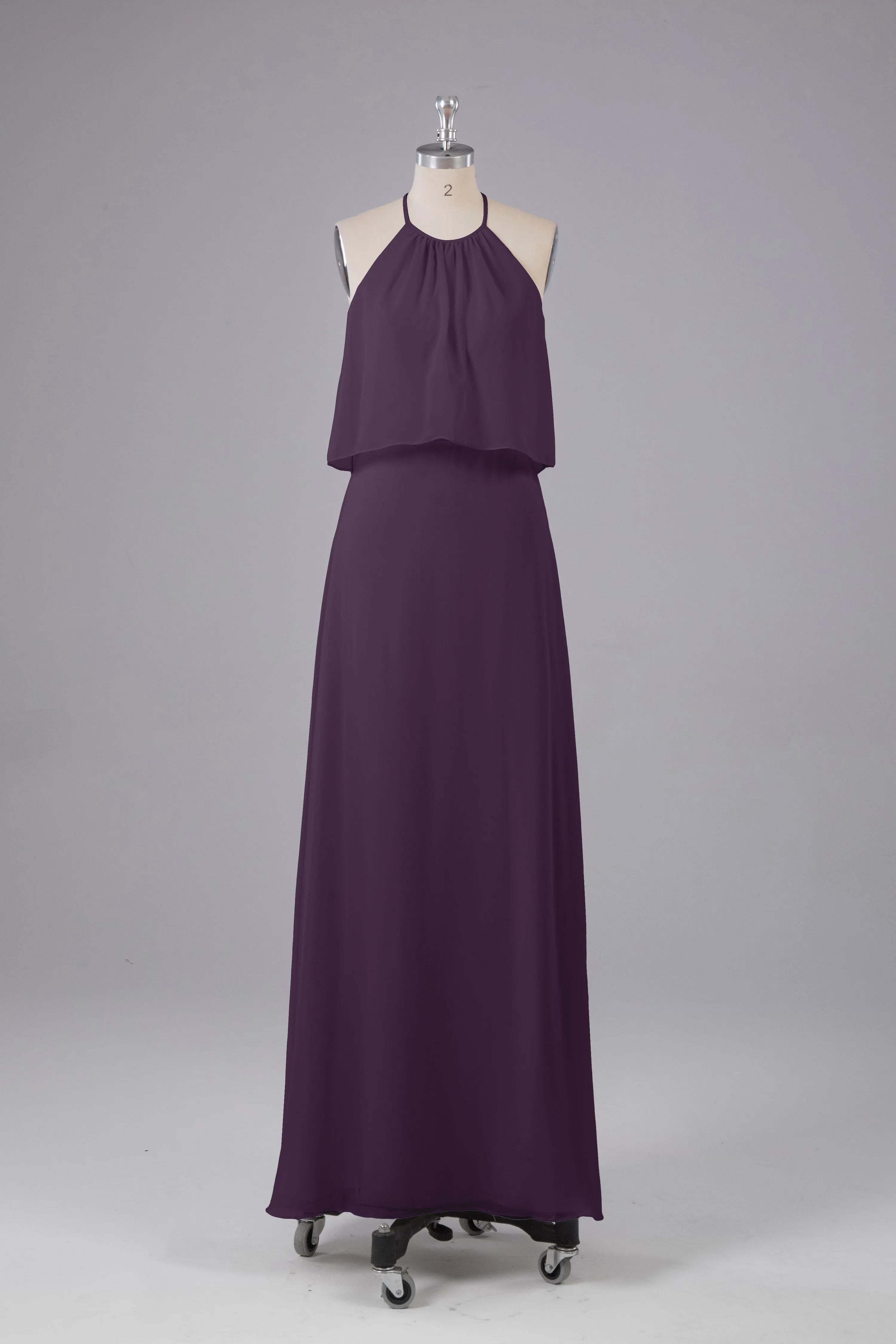 Simple Chiffon Column Halter Long Bridesmaid Dresses
