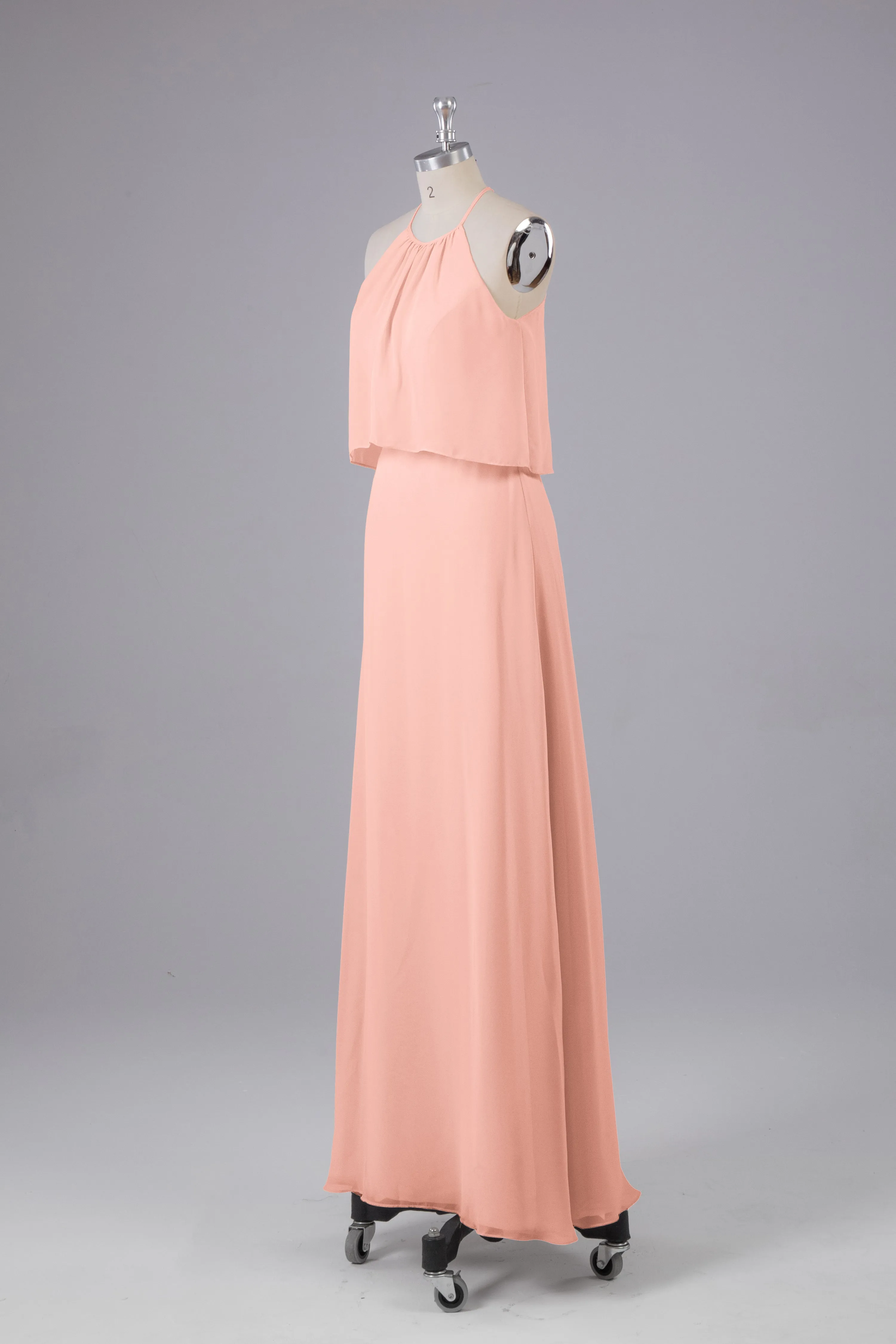 Simple Chiffon Column Halter Long Bridesmaid Dresses