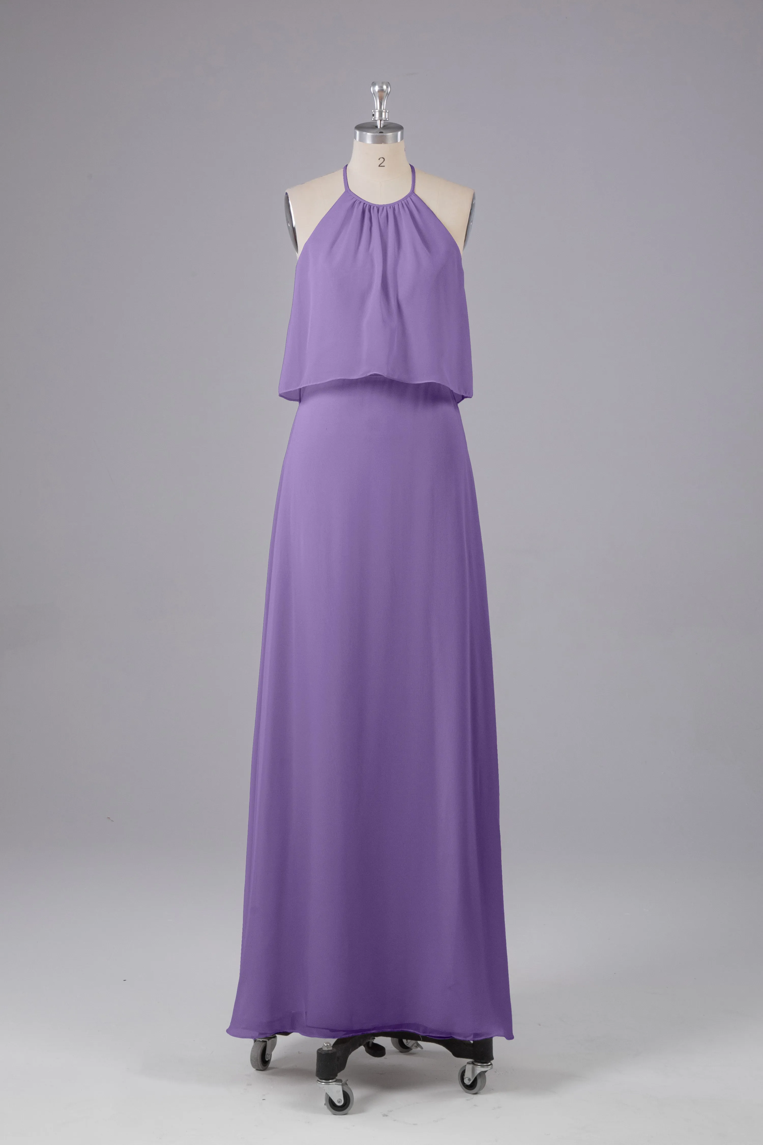 Simple Chiffon Column Halter Long Bridesmaid Dresses