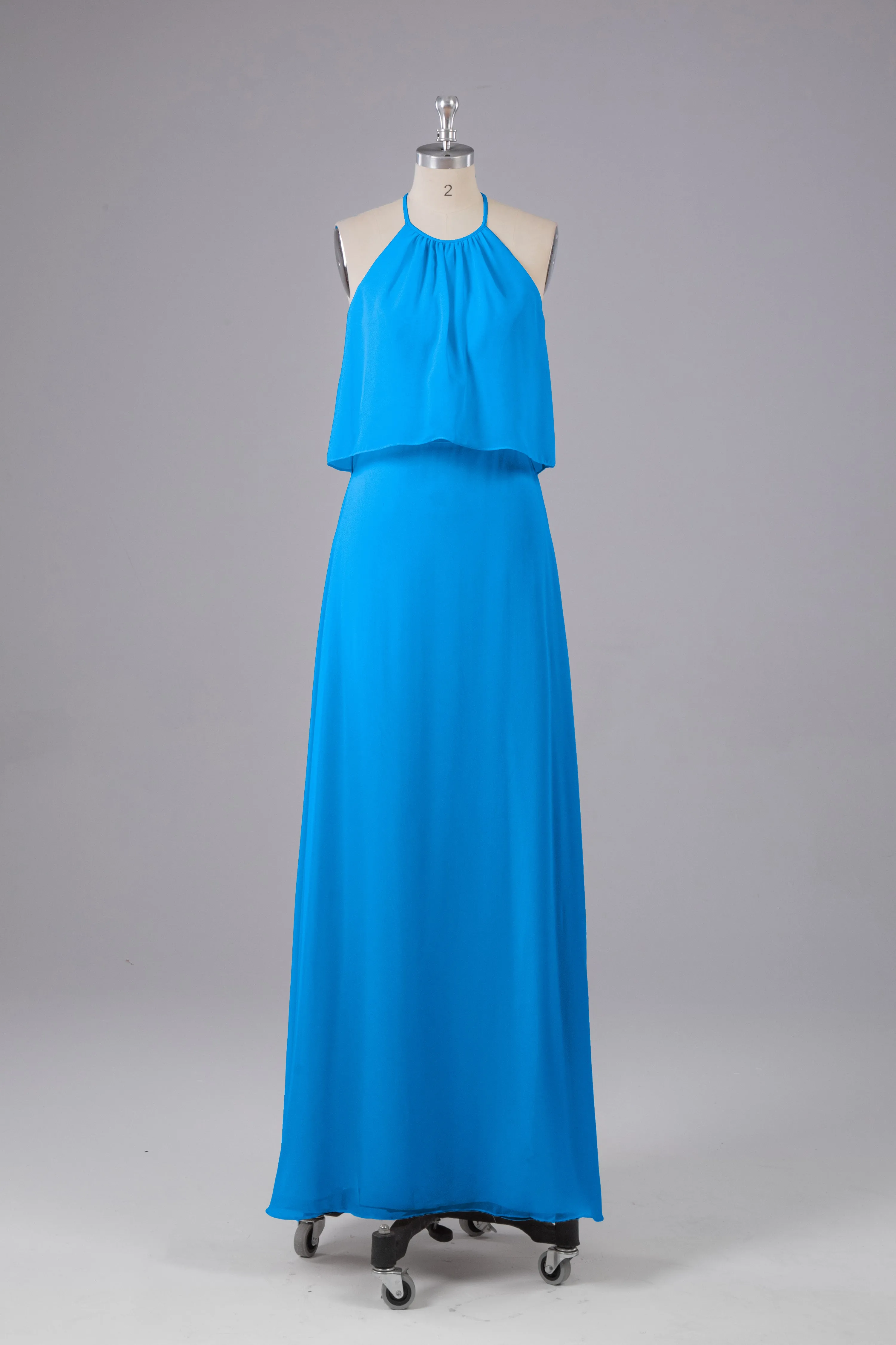 Simple Chiffon Column Halter Long Bridesmaid Dresses