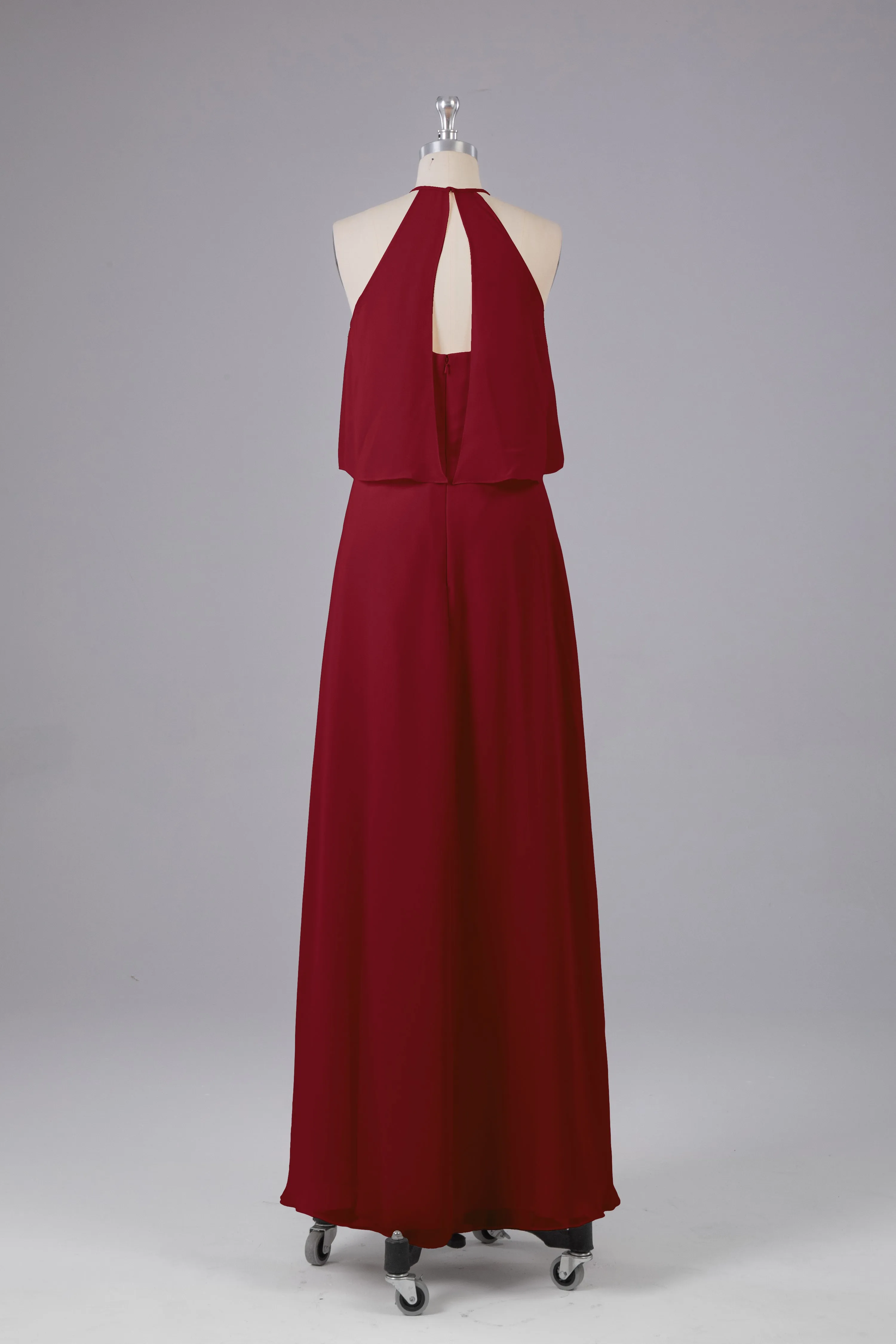 Simple Chiffon Column Halter Long Bridesmaid Dresses