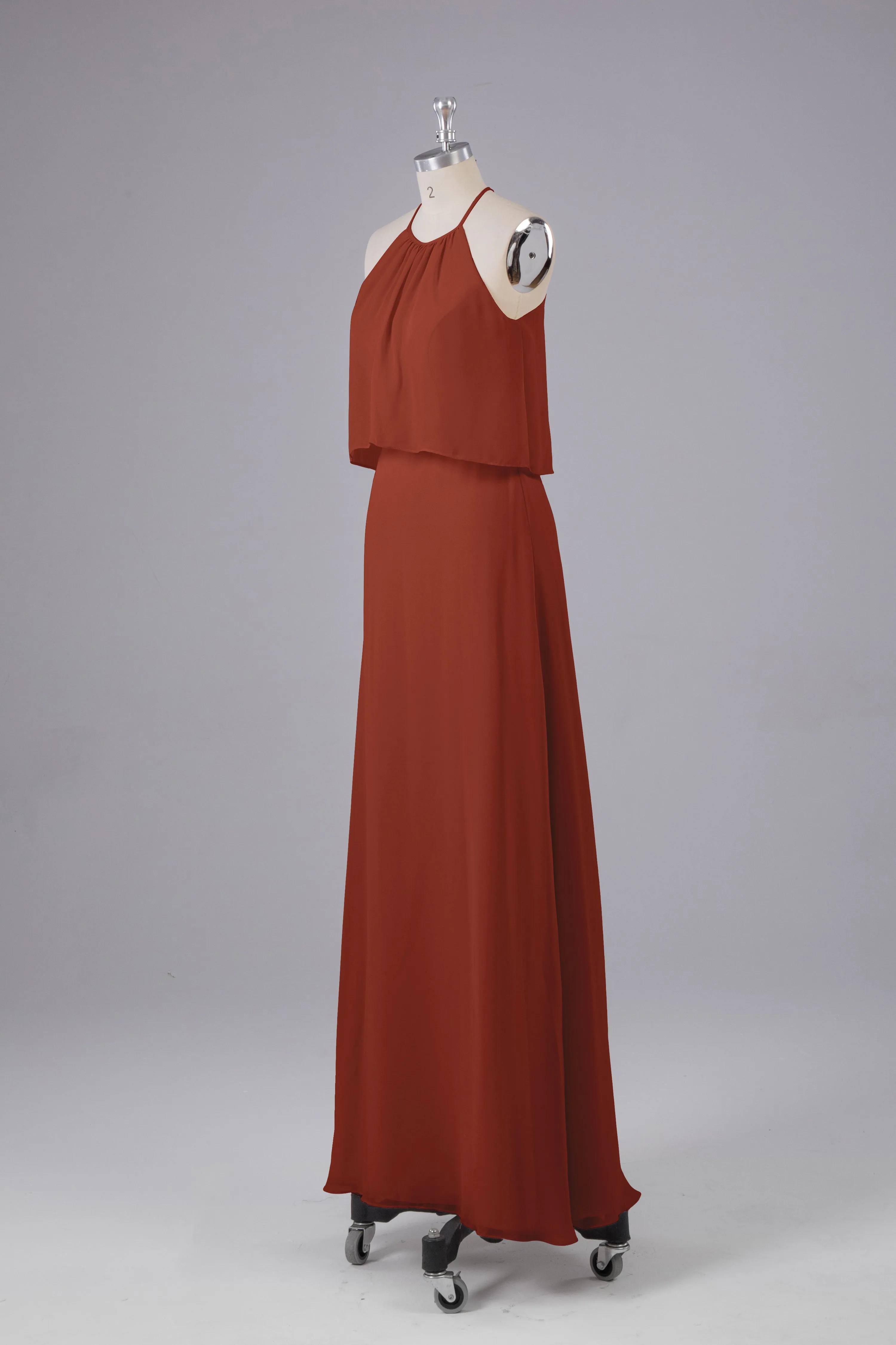 Simple Chiffon Column Halter Long Bridesmaid Dresses