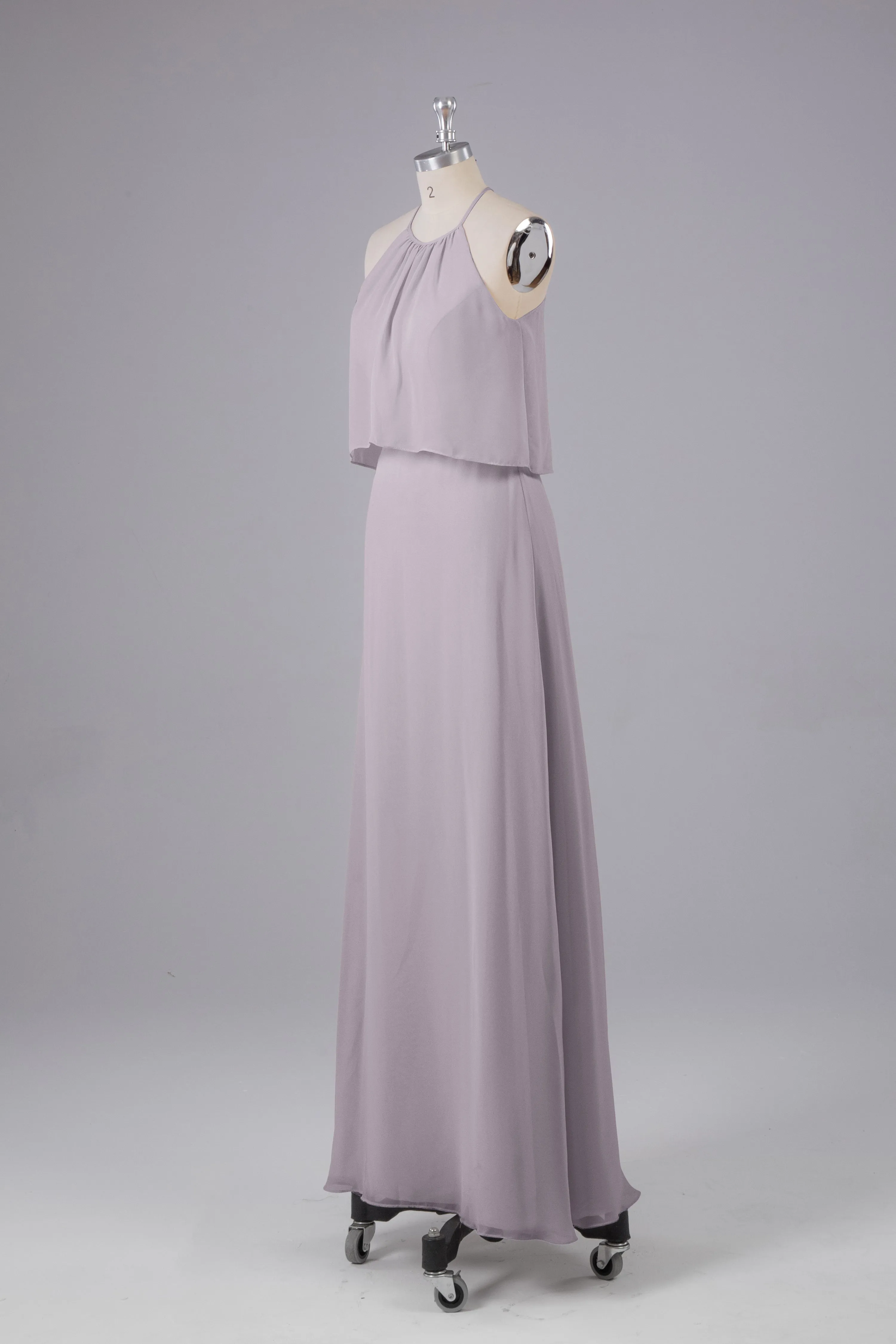 Simple Chiffon Column Halter Long Bridesmaid Dresses