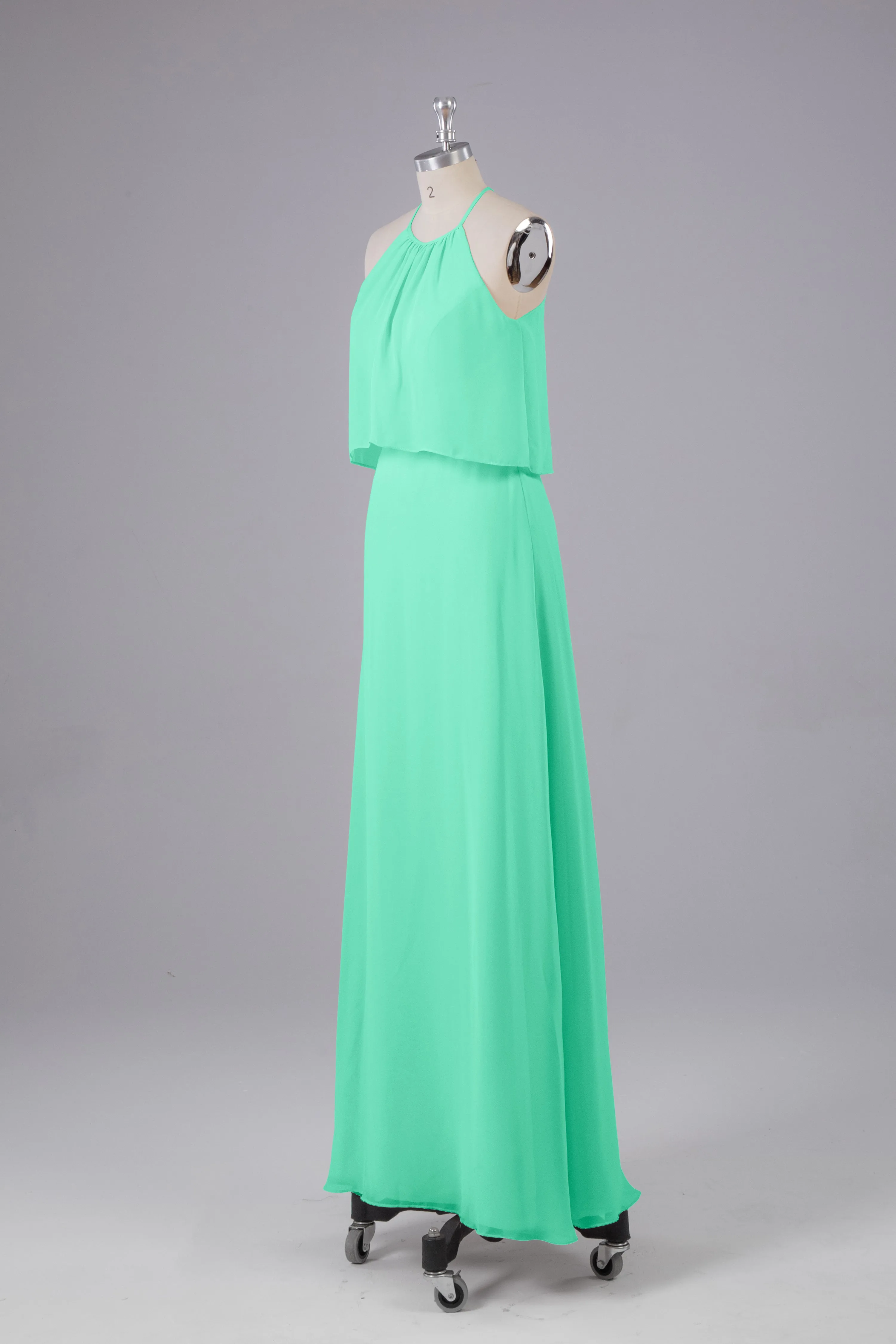 Simple Chiffon Column Halter Long Bridesmaid Dresses