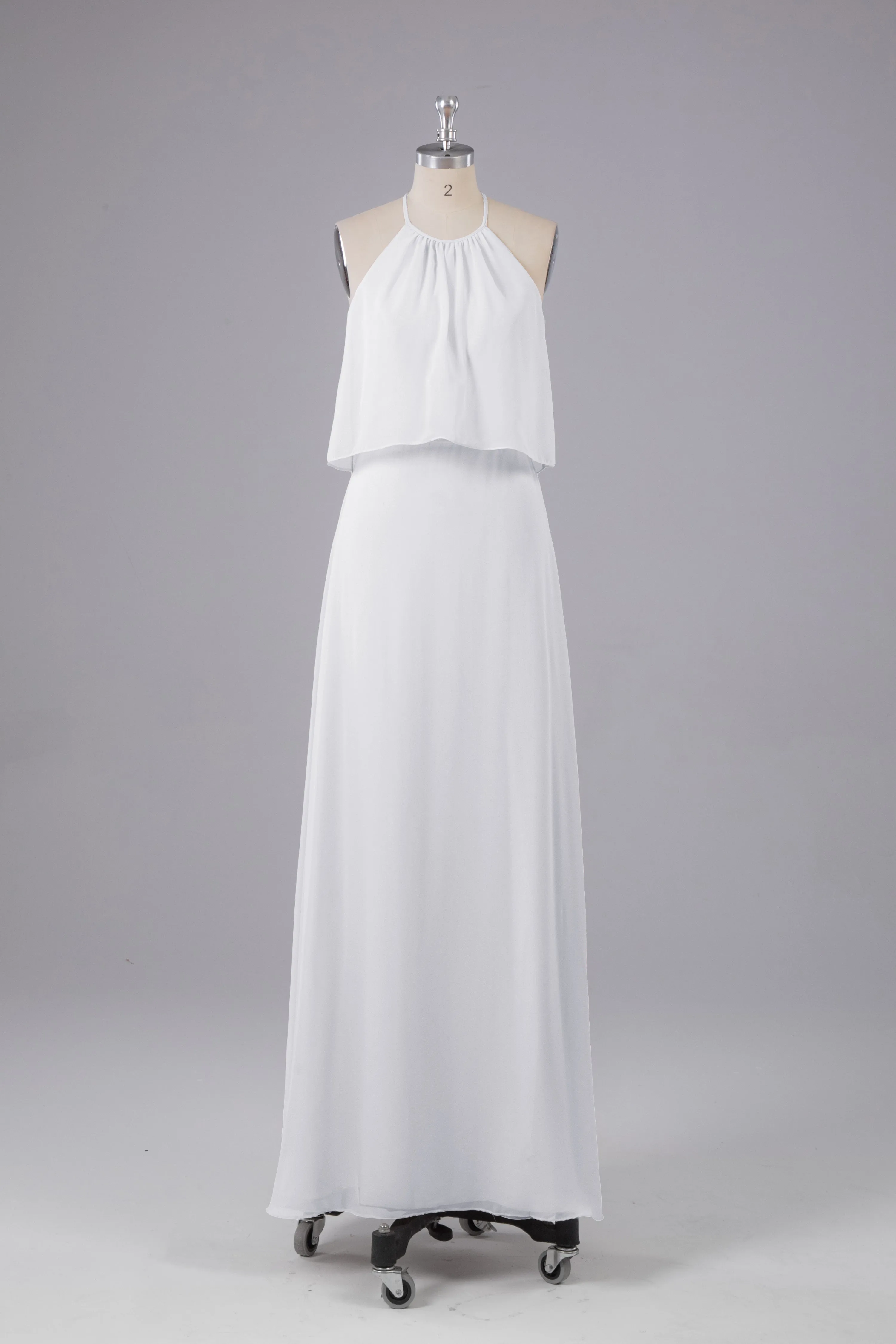 Simple Chiffon Column Halter Long Bridesmaid Dresses