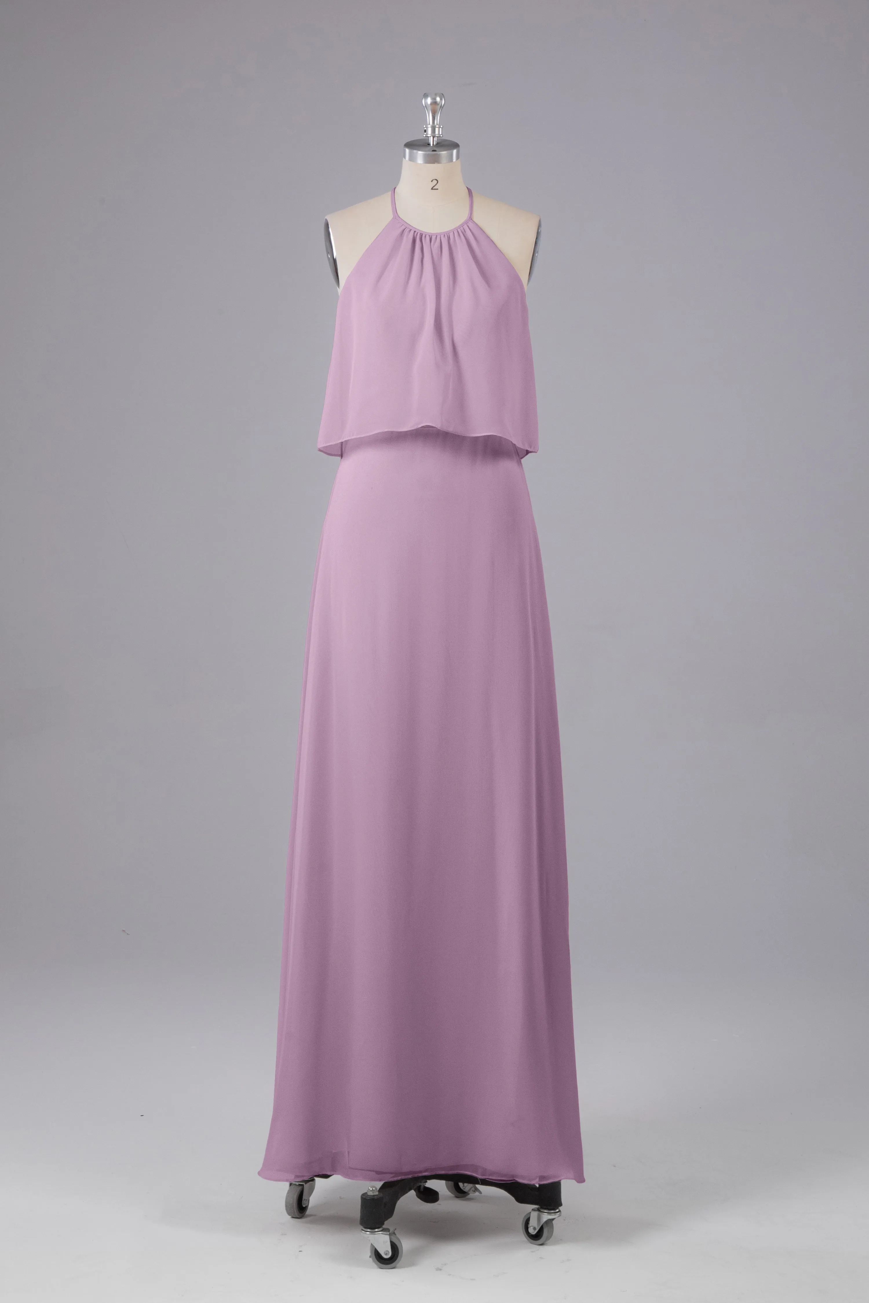 Simple Chiffon Column Halter Long Bridesmaid Dresses