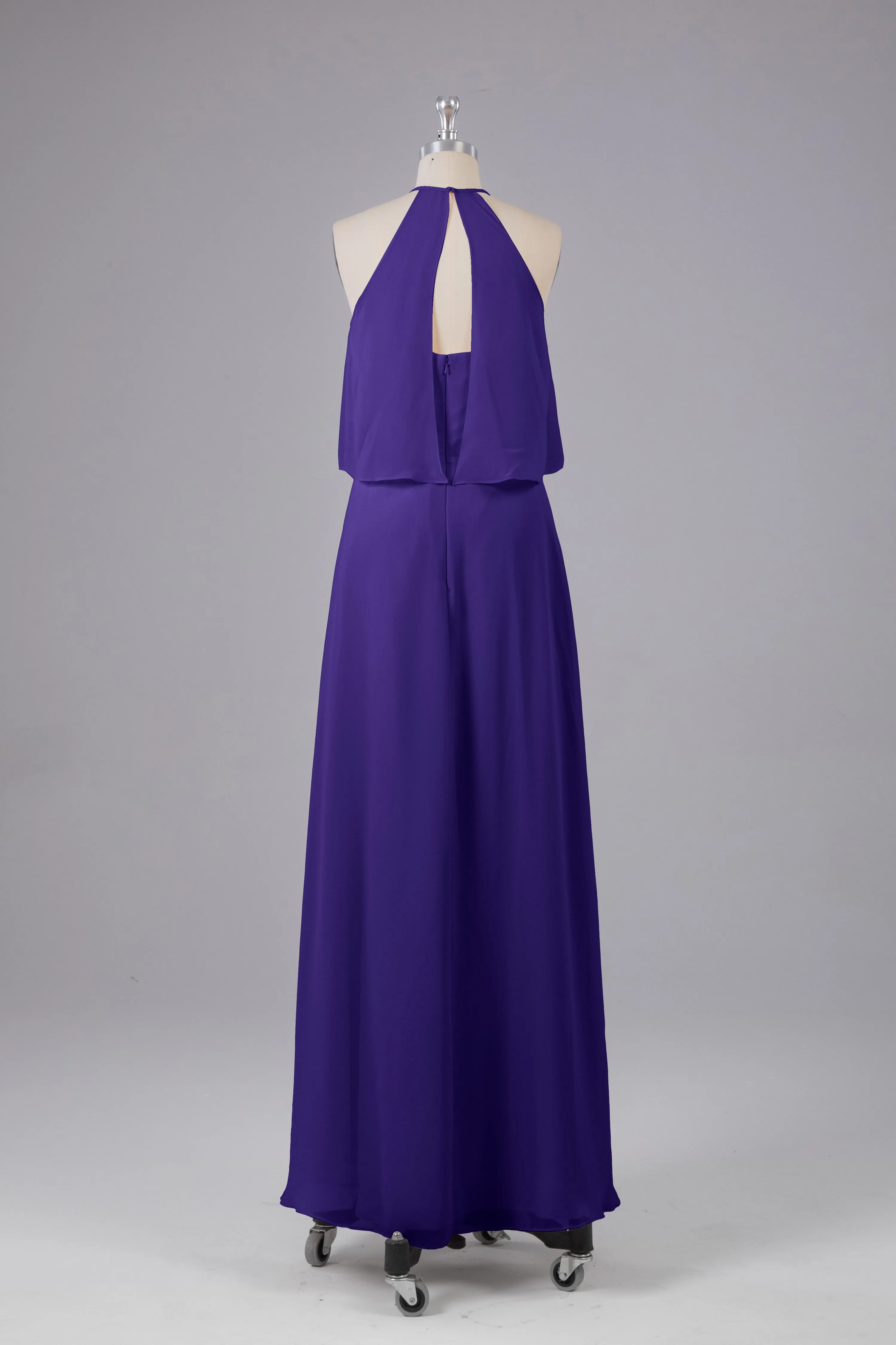 Simple Chiffon Column Halter Long Bridesmaid Dresses