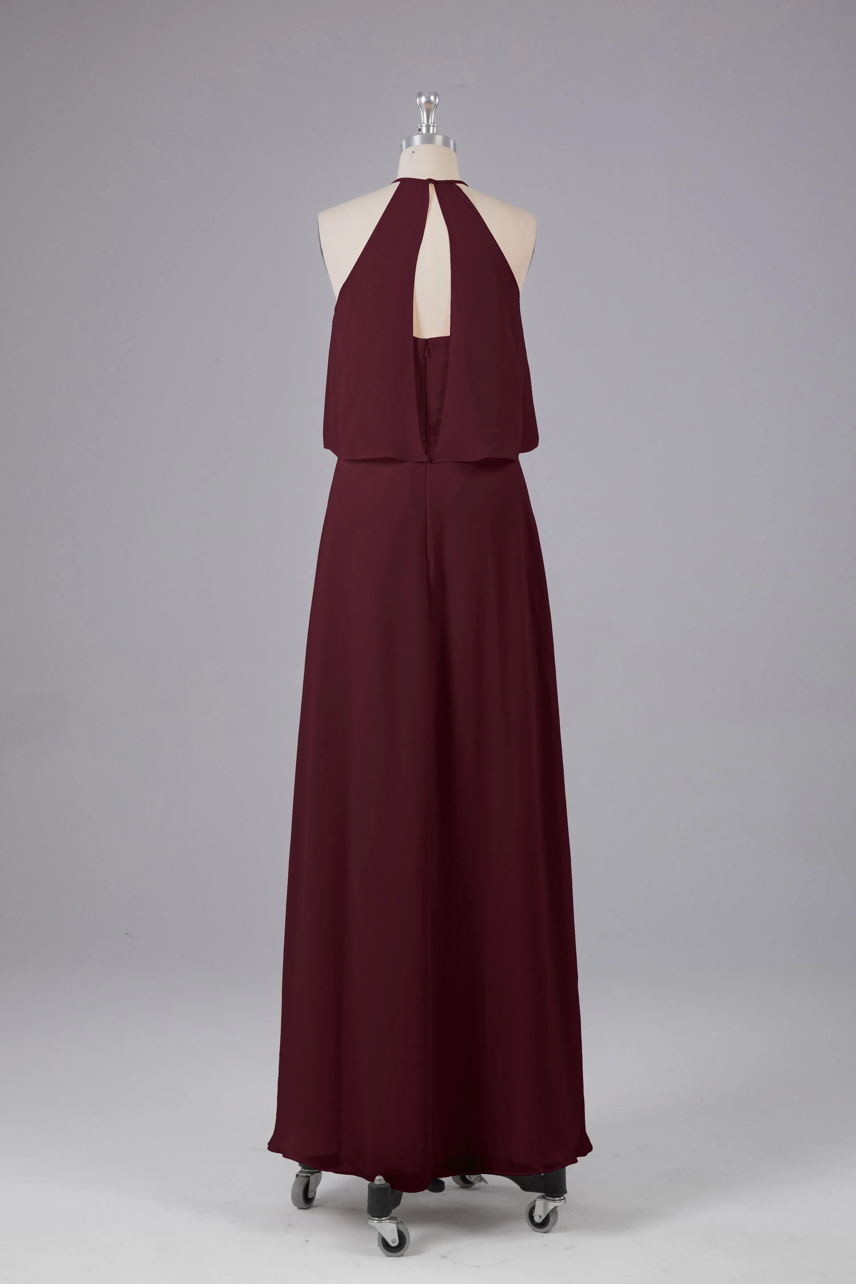 Simple Chiffon Column Halter Long Bridesmaid Dresses
