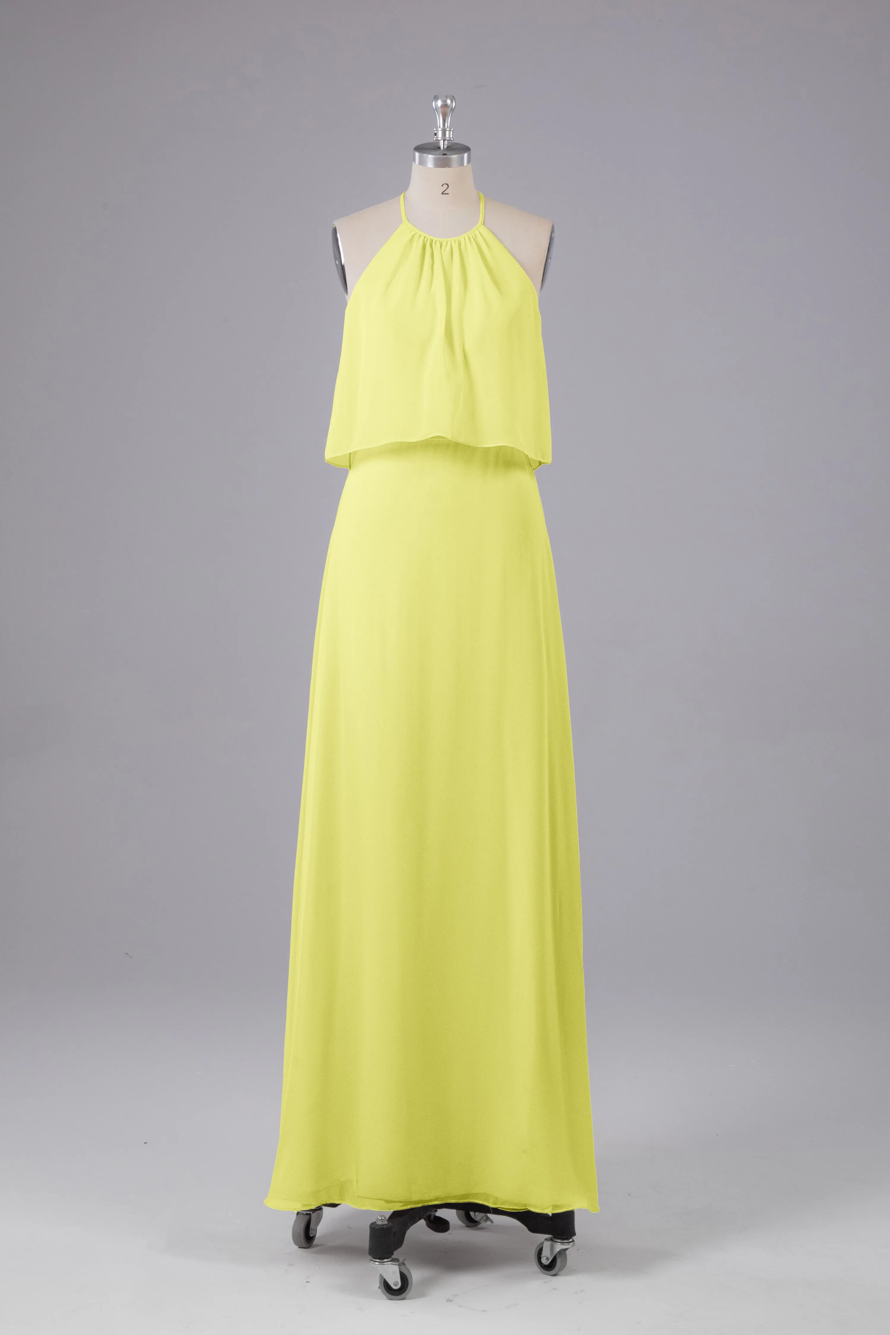 Simple Chiffon Column Halter Long Bridesmaid Dresses