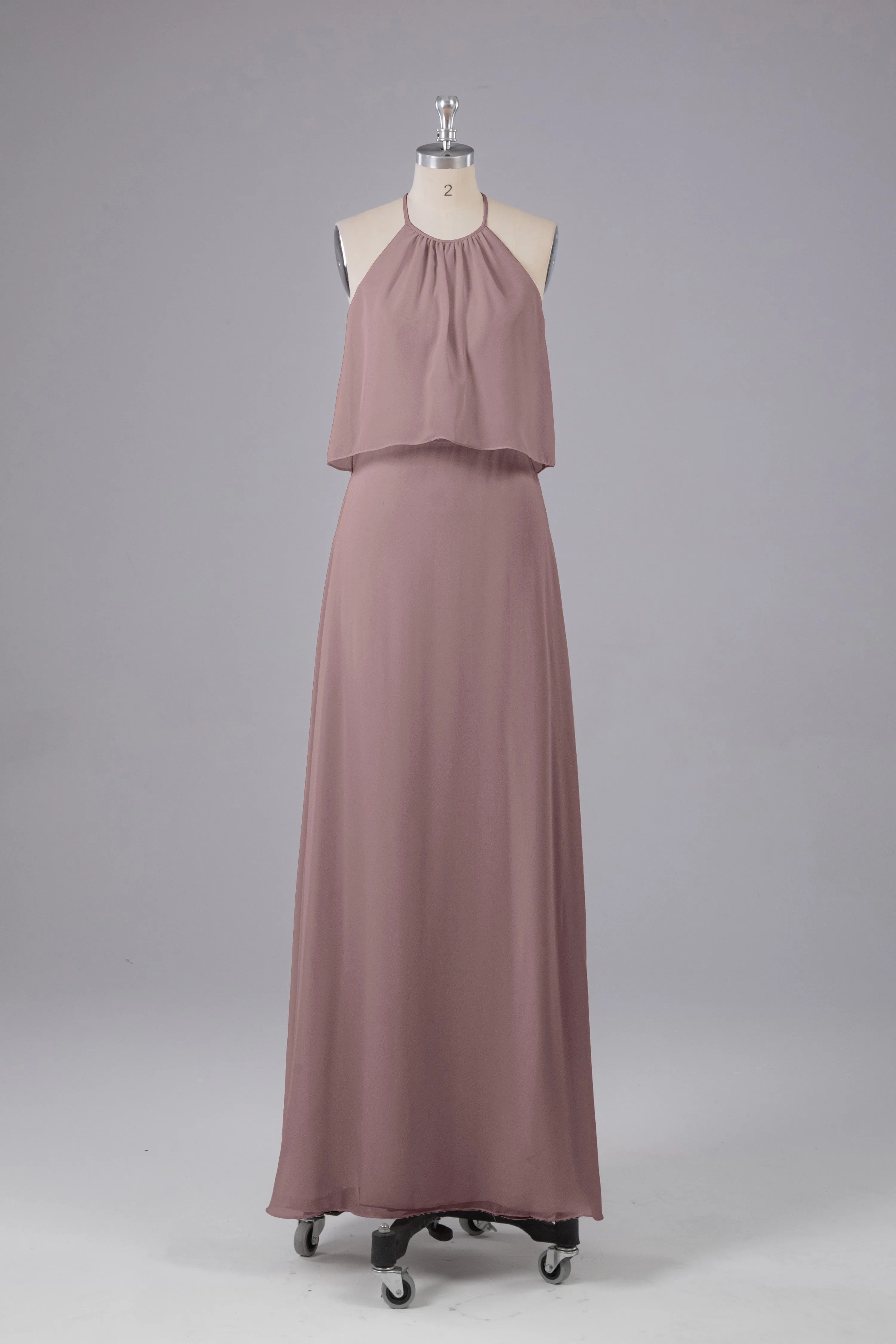 Simple Chiffon Column Halter Long Bridesmaid Dresses