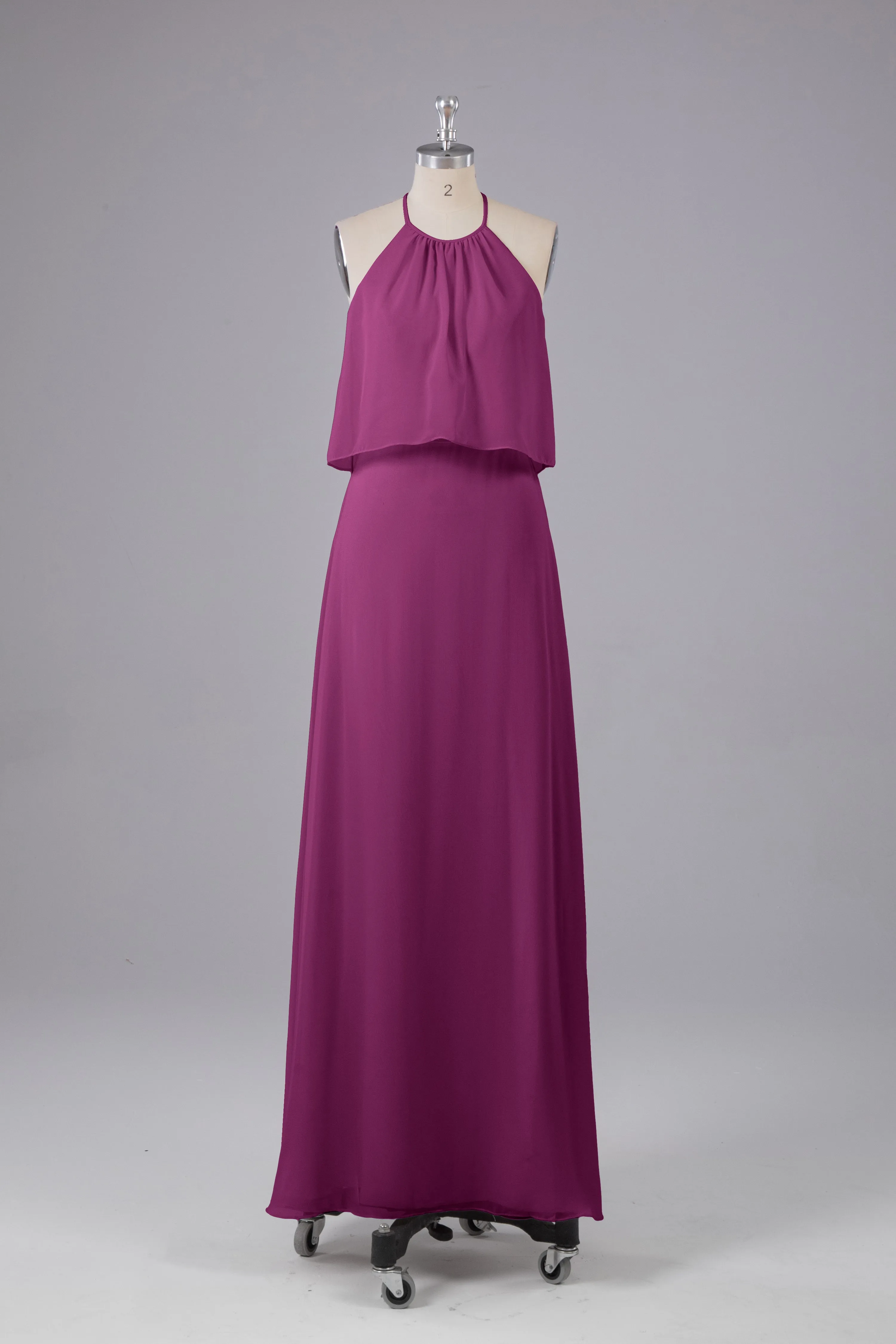 Simple Chiffon Column Halter Long Bridesmaid Dresses