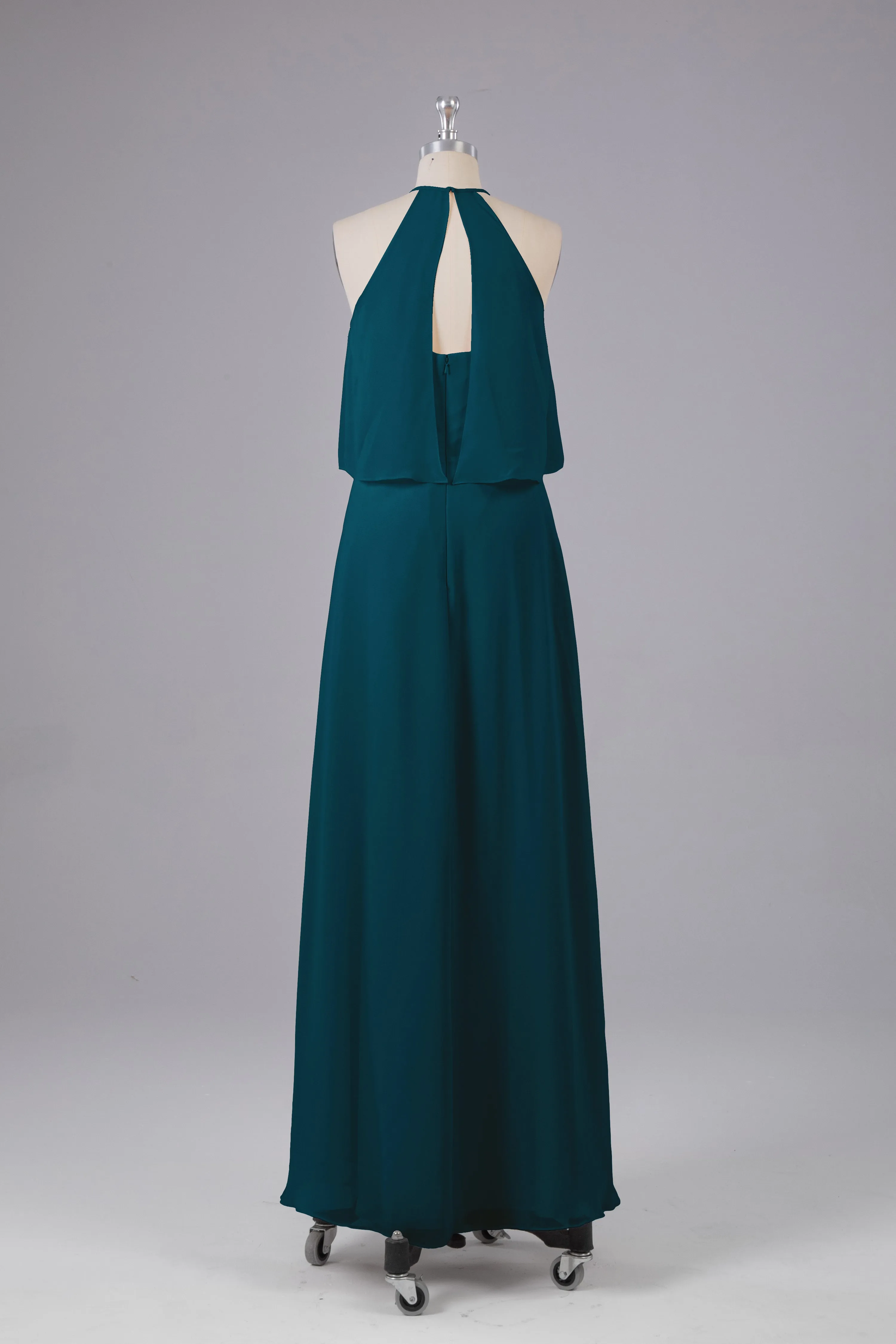 Simple Chiffon Column Halter Long Bridesmaid Dresses