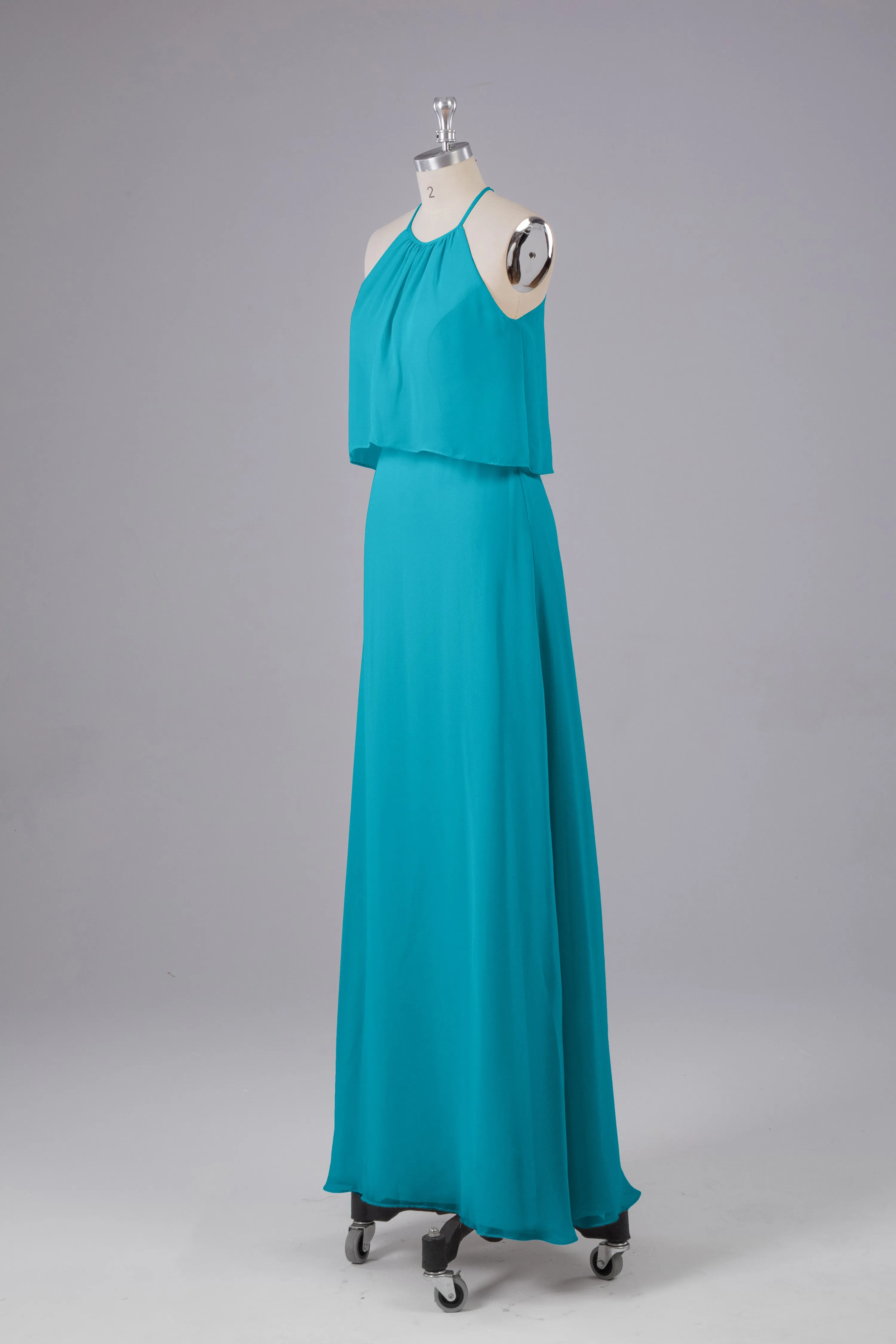 Simple Chiffon Column Halter Long Bridesmaid Dresses