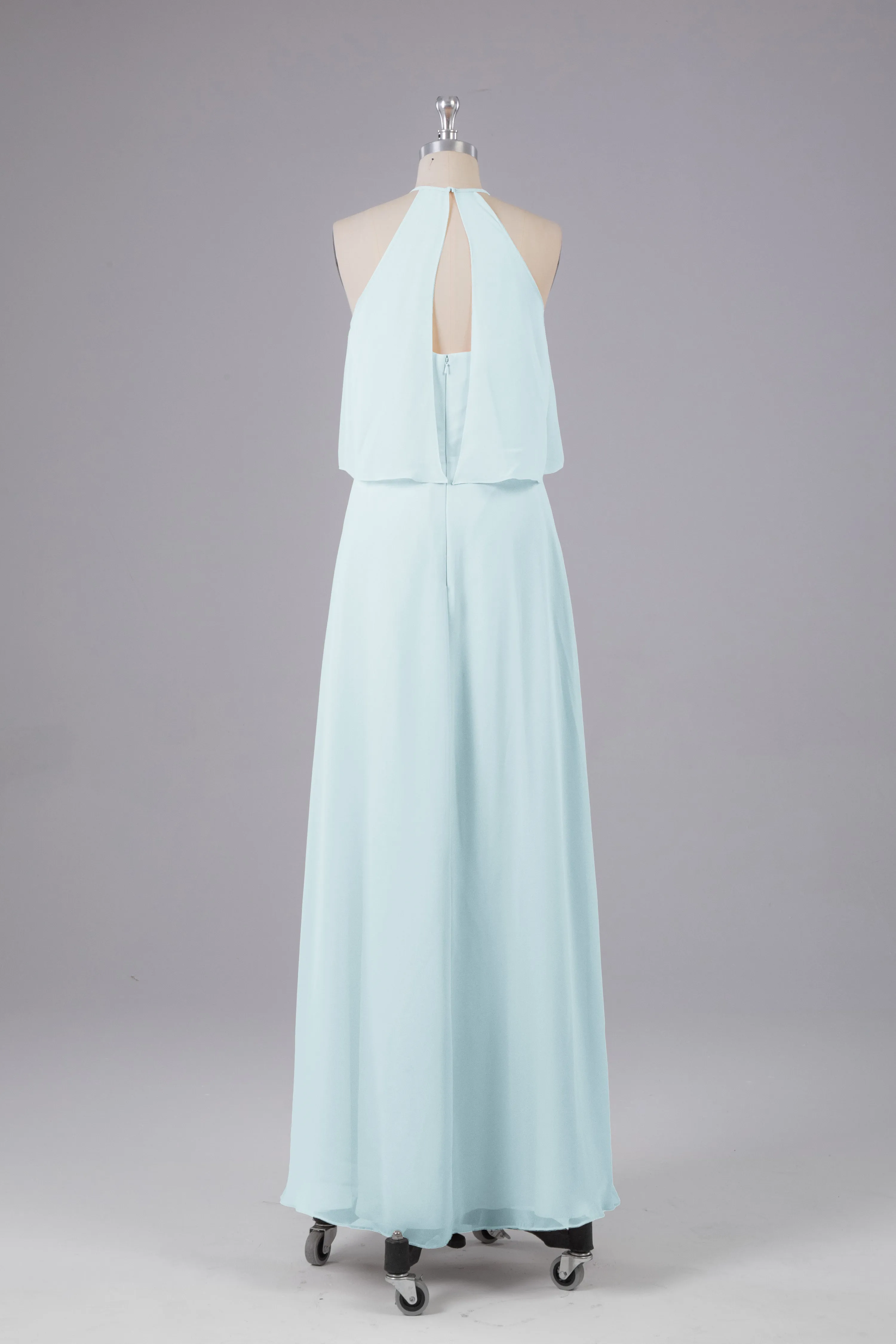 Simple Chiffon Column Halter Long Bridesmaid Dresses