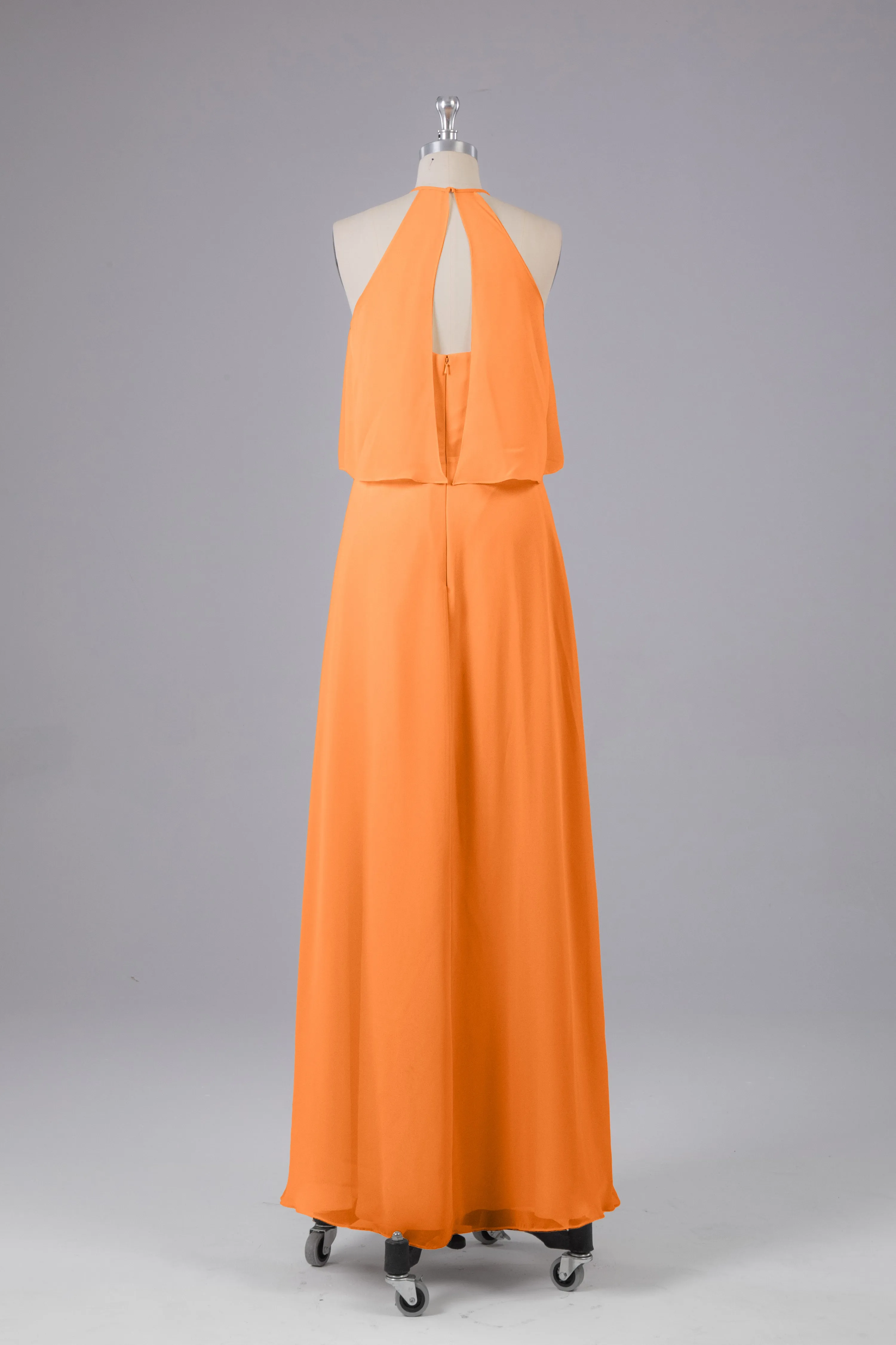 Simple Chiffon Column Halter Long Bridesmaid Dresses