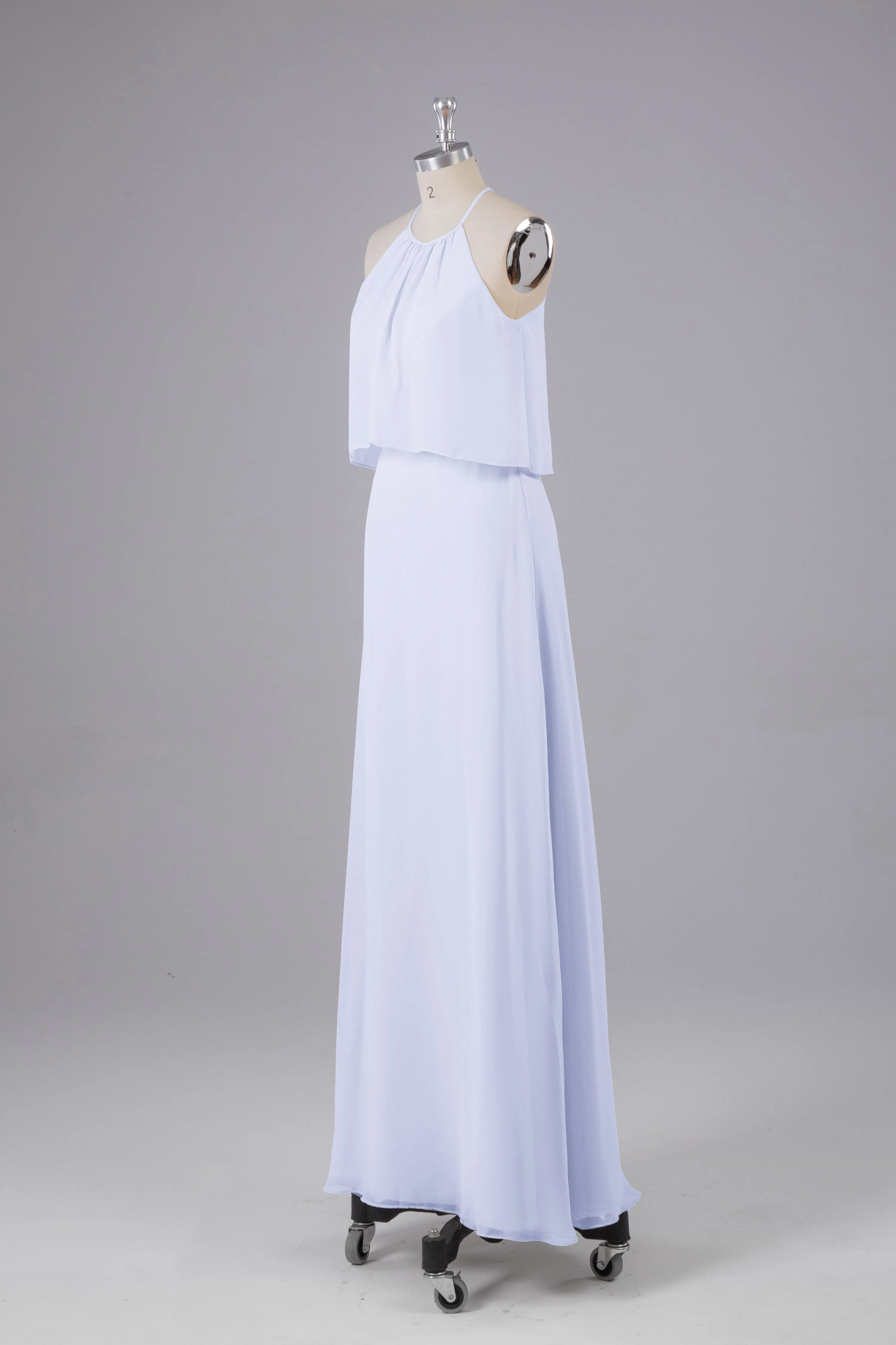 Simple Chiffon Column Halter Long Bridesmaid Dresses