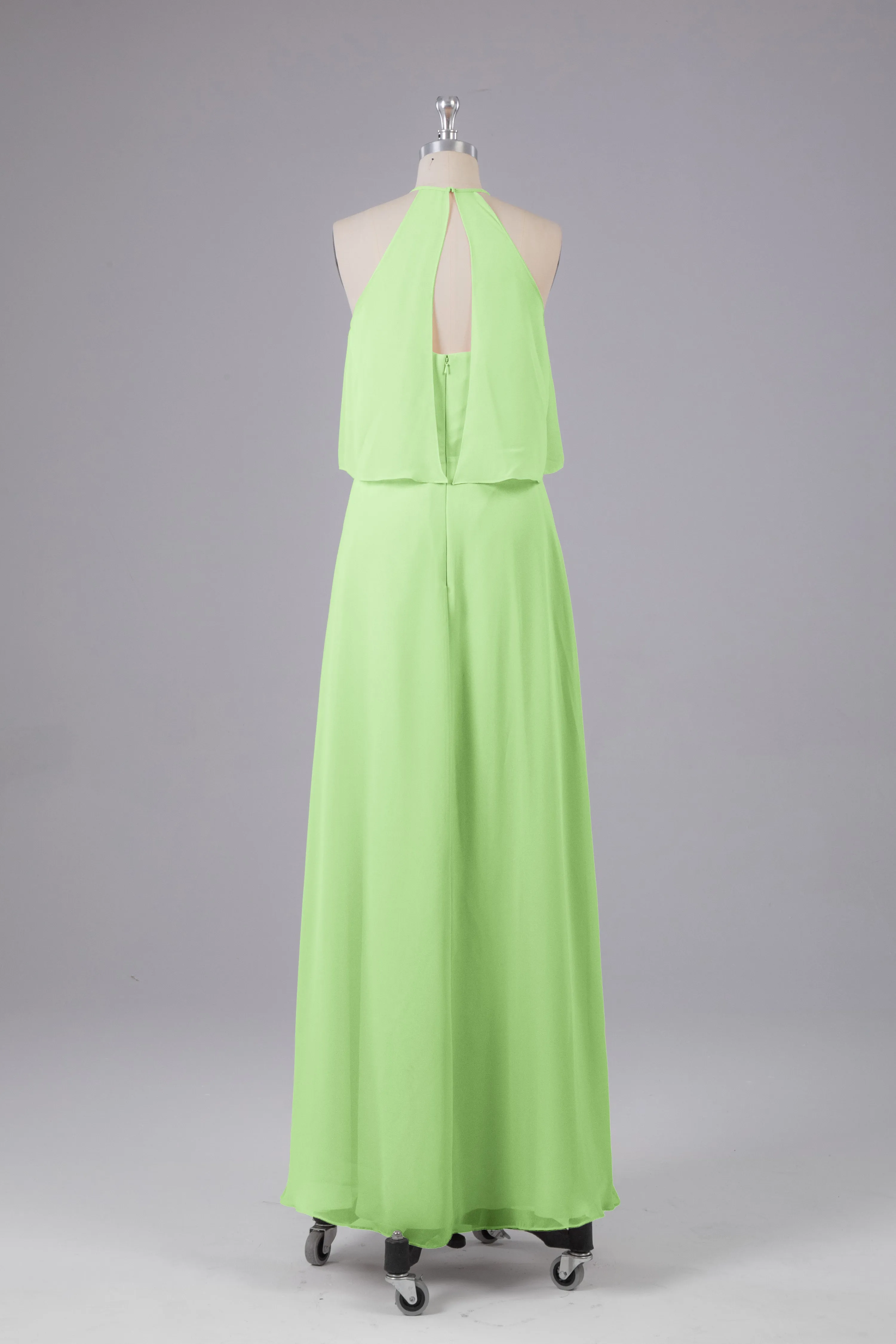 Simple Chiffon Column Halter Long Bridesmaid Dresses