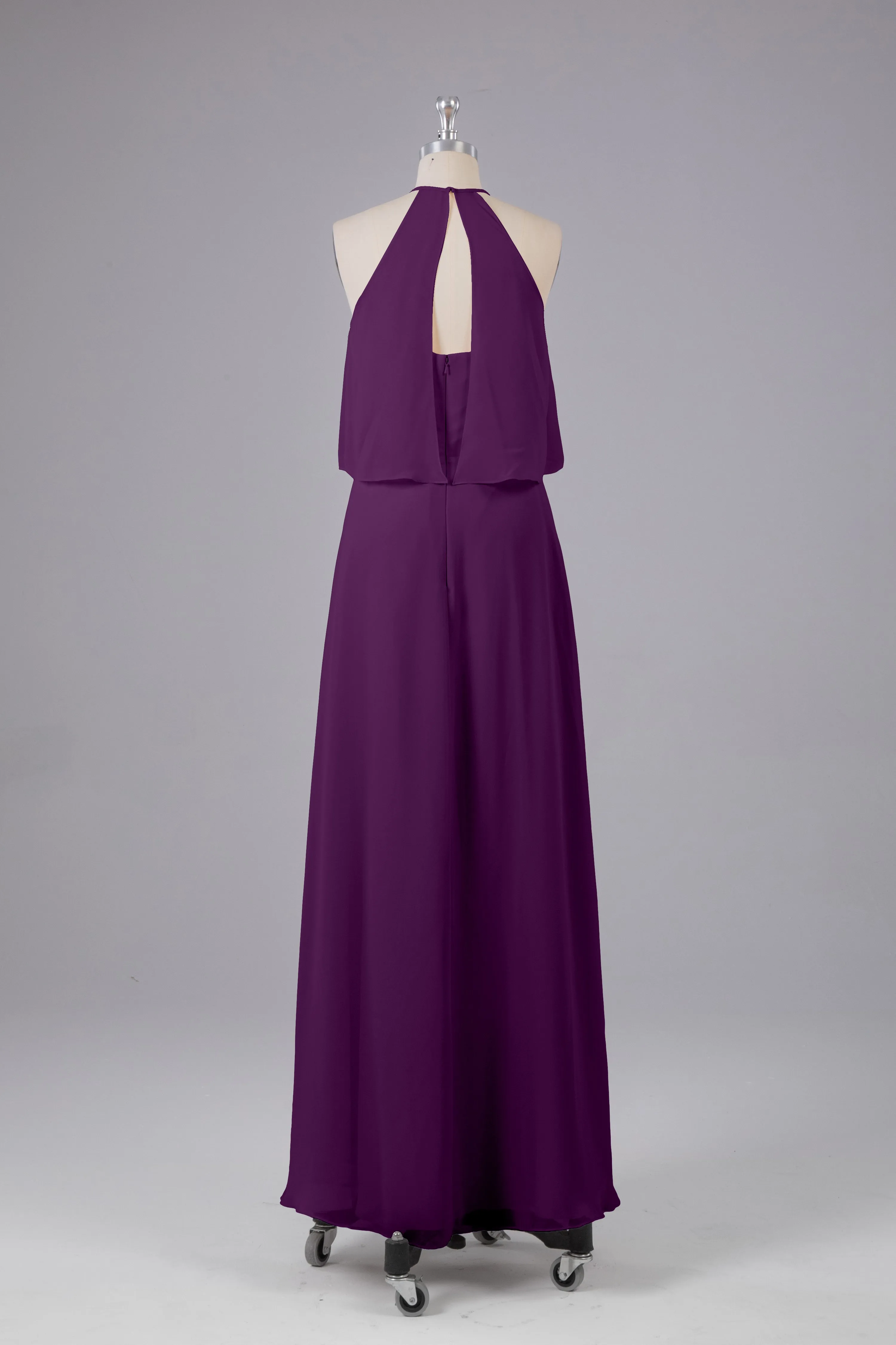 Simple Chiffon Column Halter Long Bridesmaid Dresses