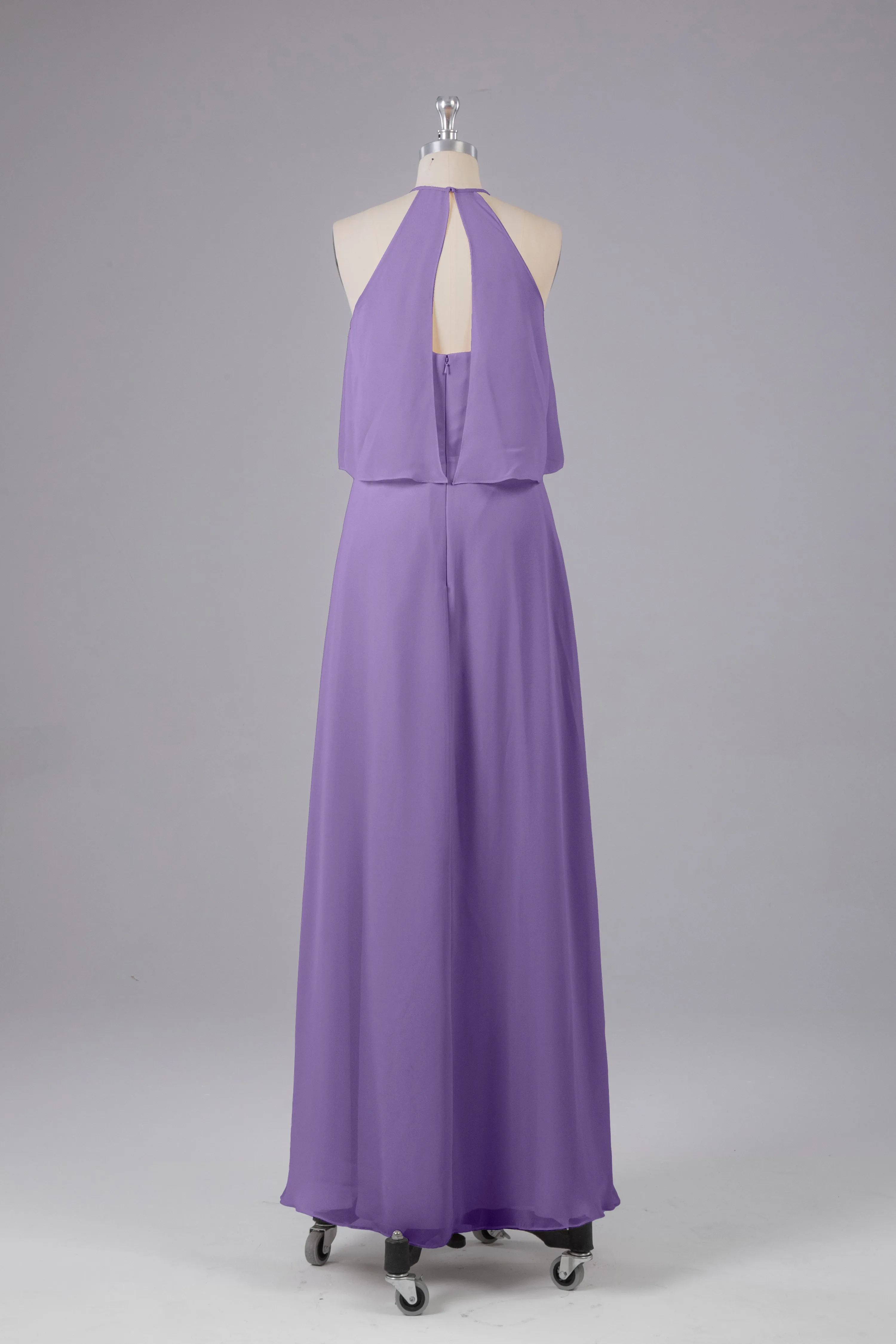 Simple Chiffon Column Halter Long Bridesmaid Dresses