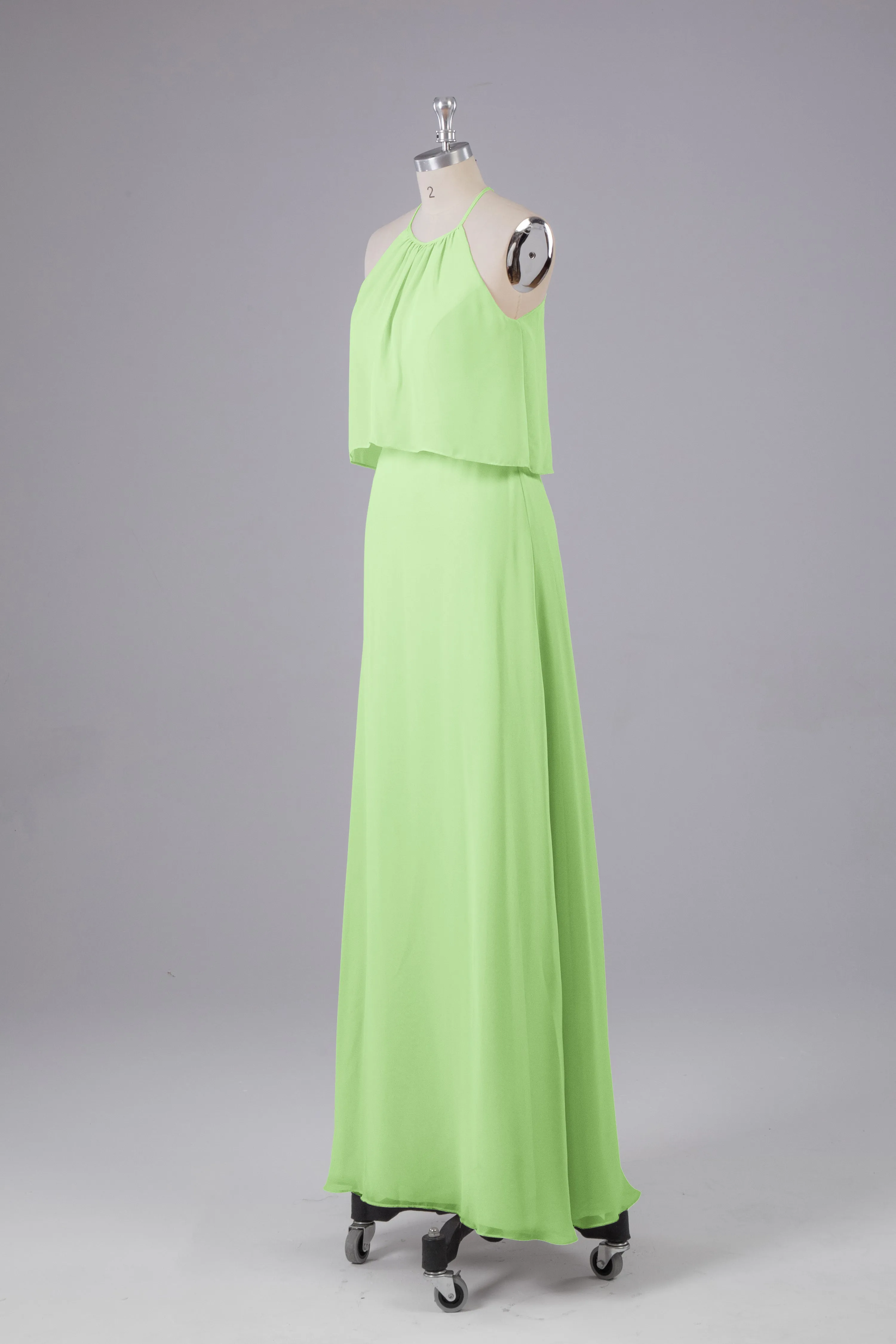 Simple Chiffon Column Halter Long Bridesmaid Dresses