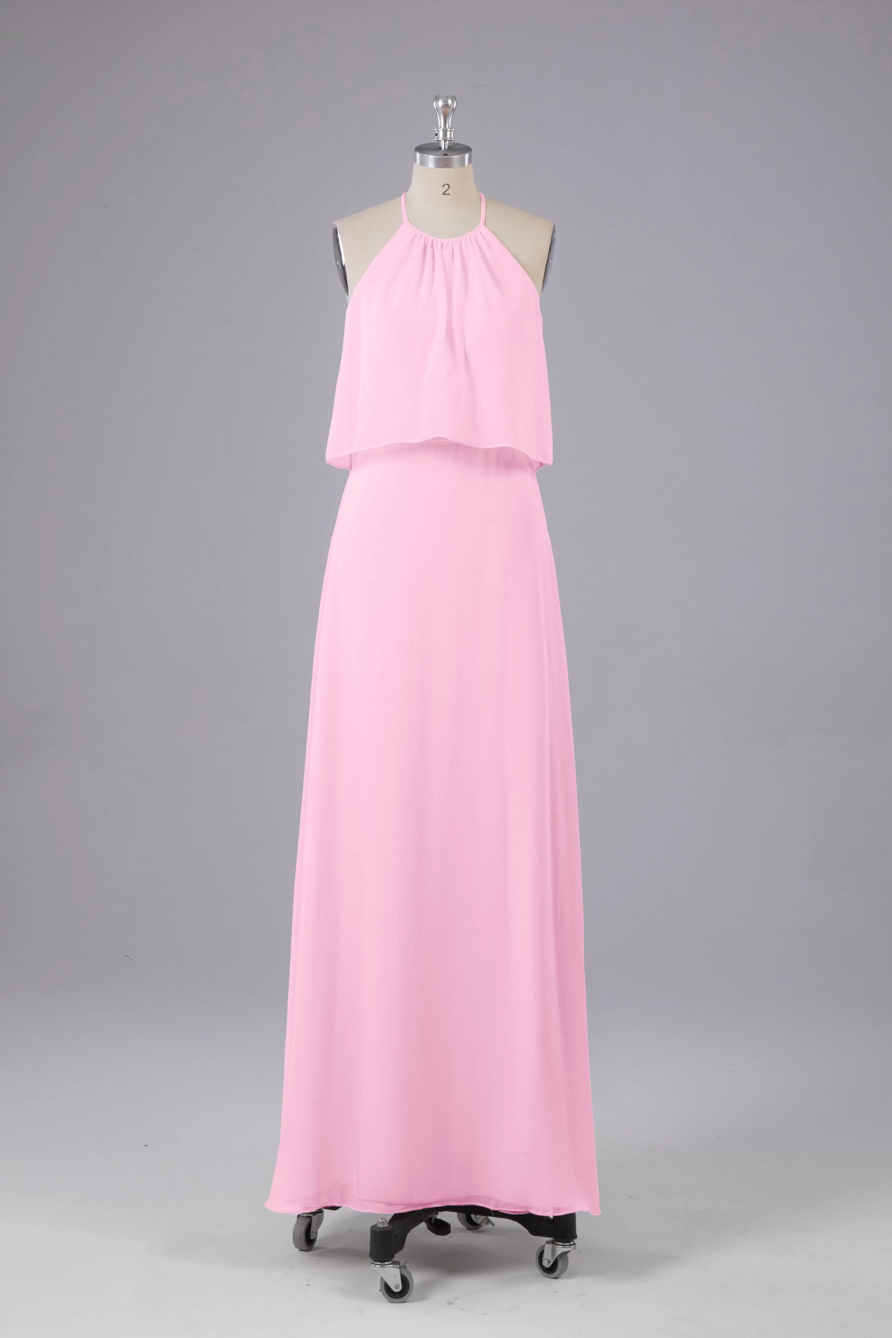 Simple Chiffon Column Halter Long Bridesmaid Dresses