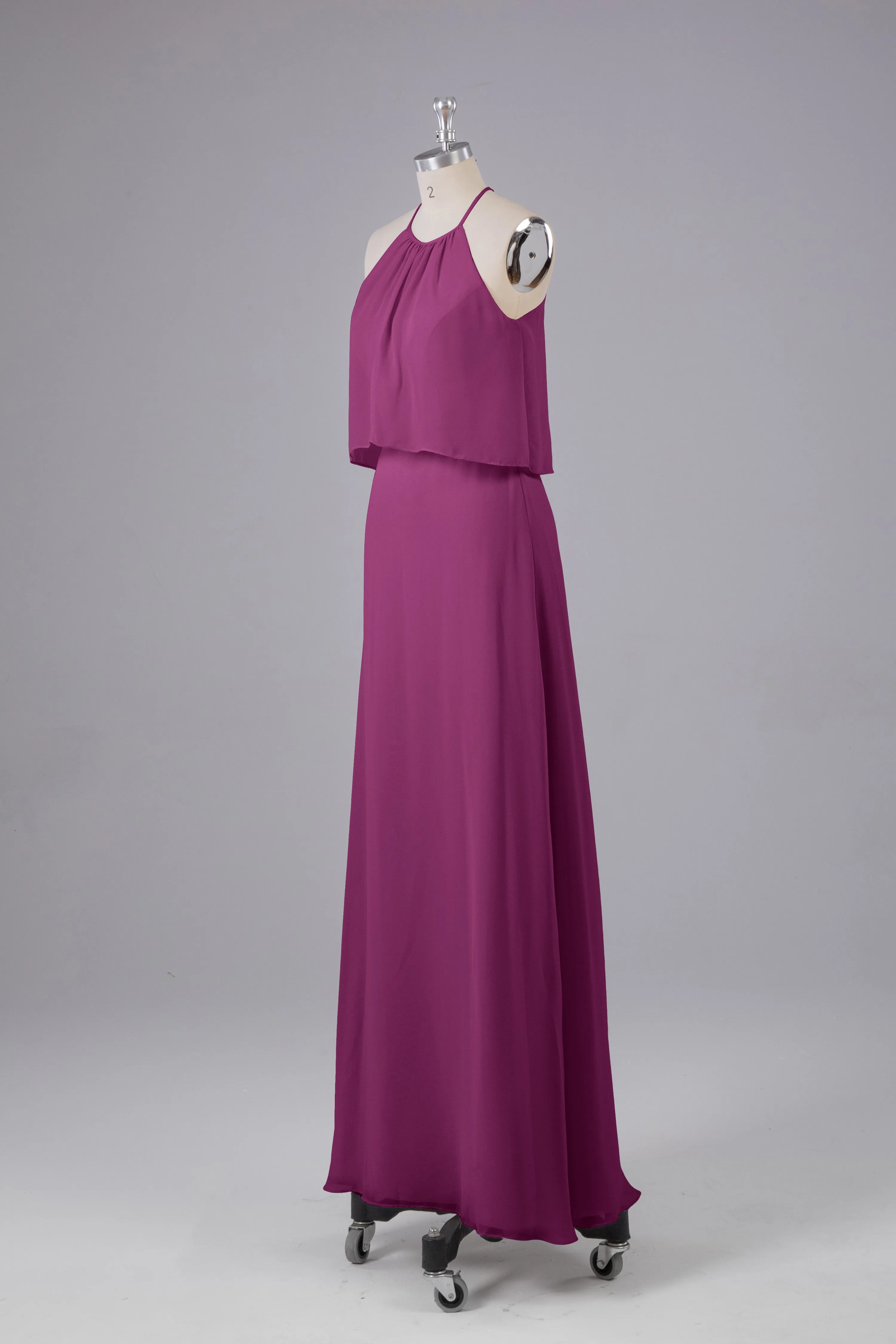 Simple Chiffon Column Halter Long Bridesmaid Dresses