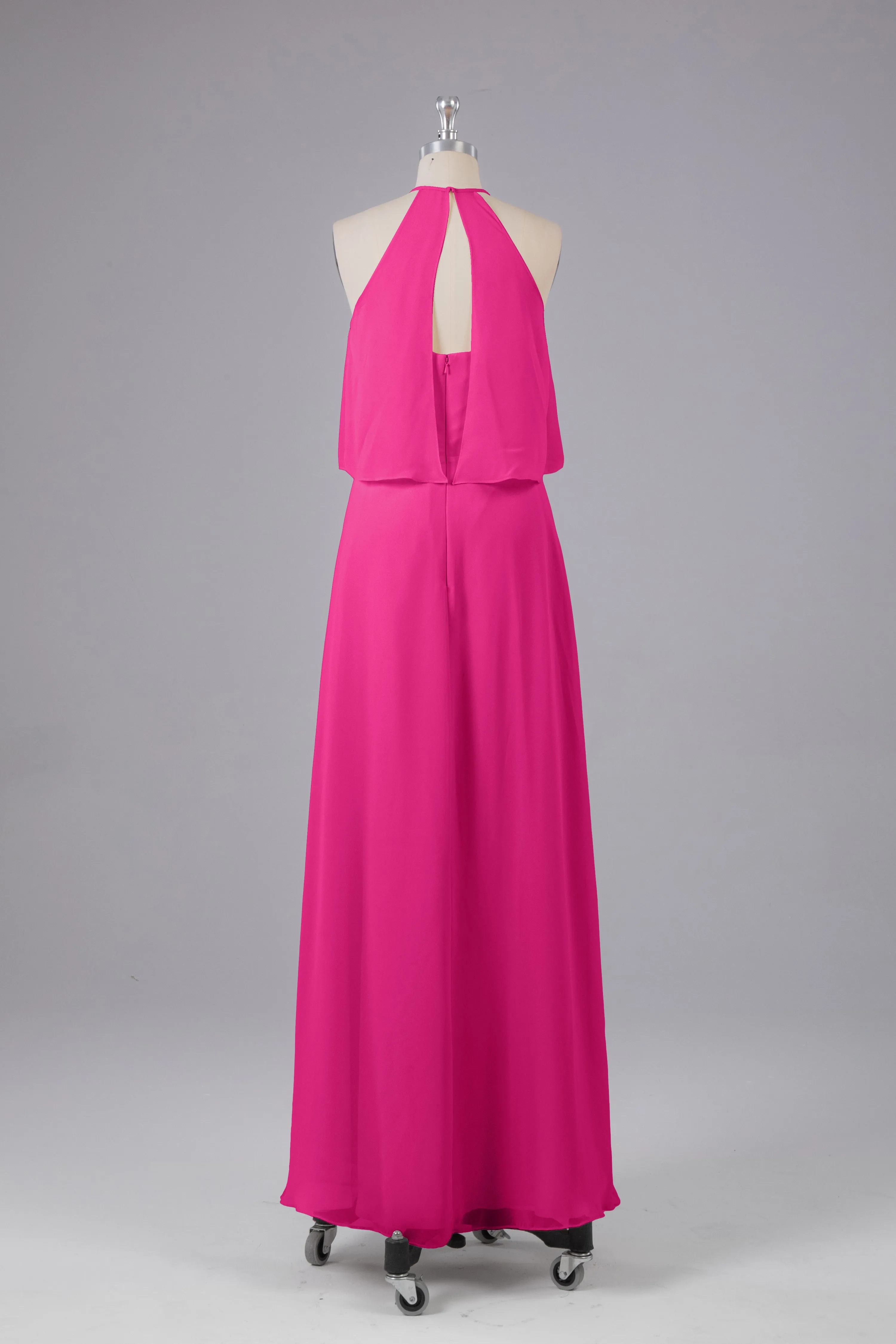 Simple Chiffon Column Halter Long Bridesmaid Dresses