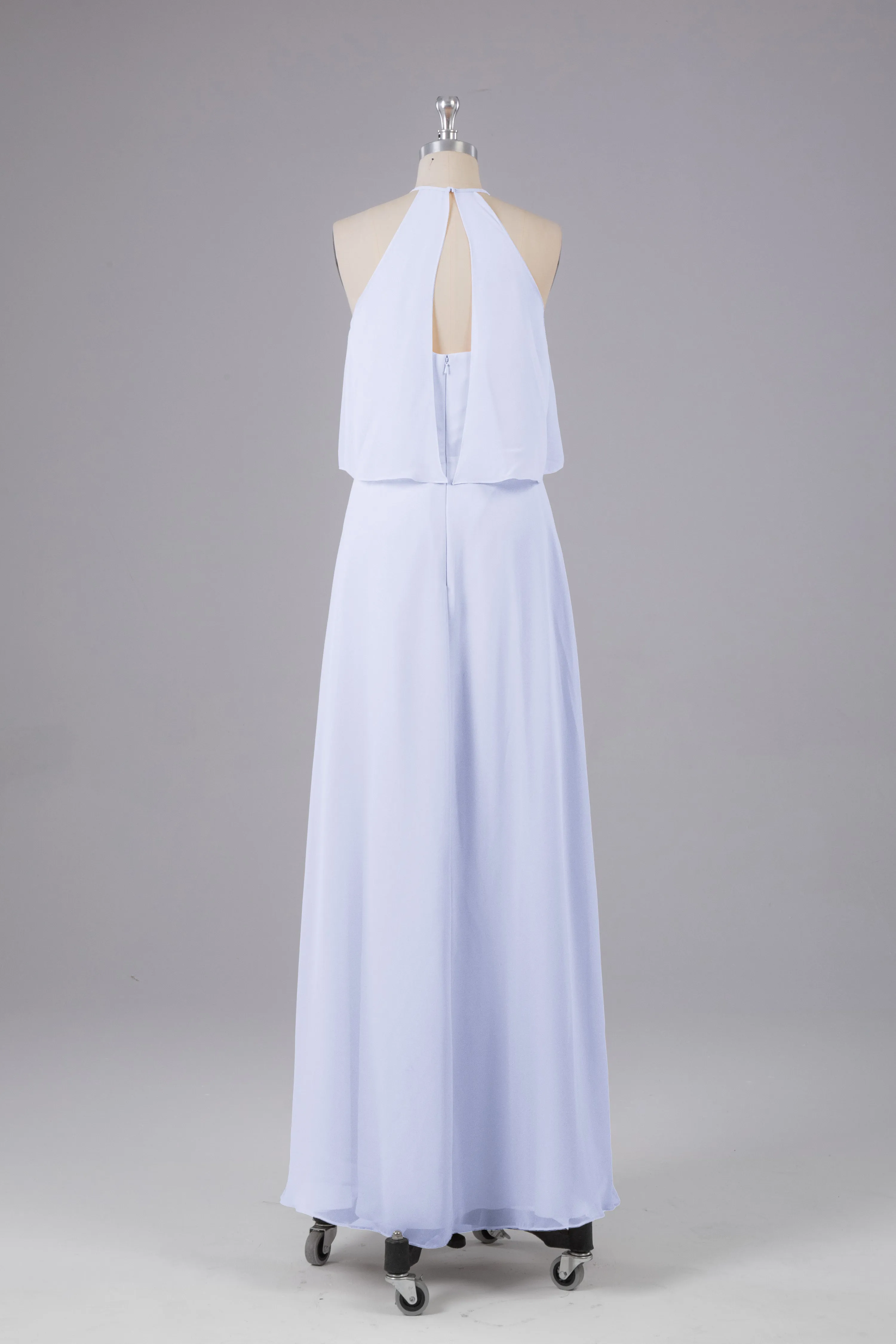 Simple Chiffon Column Halter Long Bridesmaid Dresses